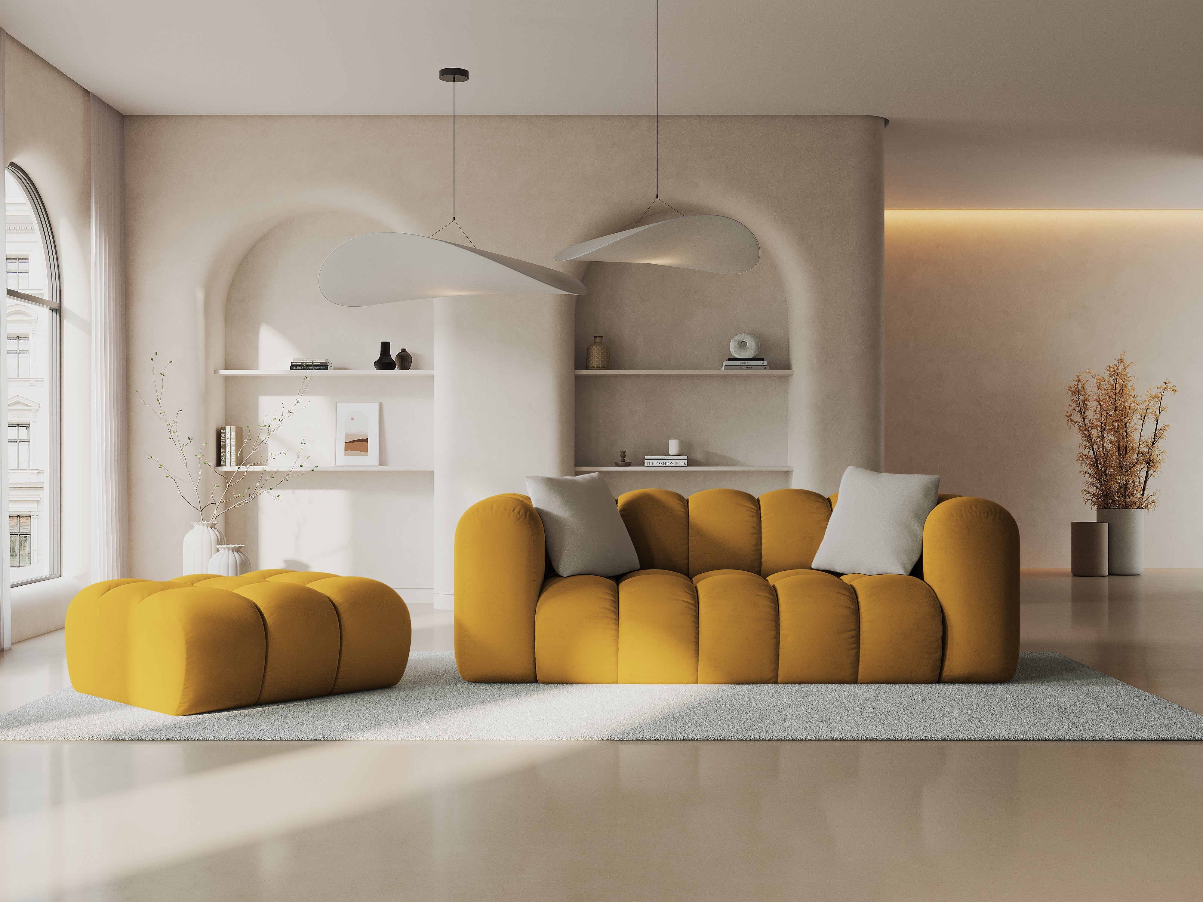 Sofa aksamitna 2-osobowa HALLEY żółty - Image 2