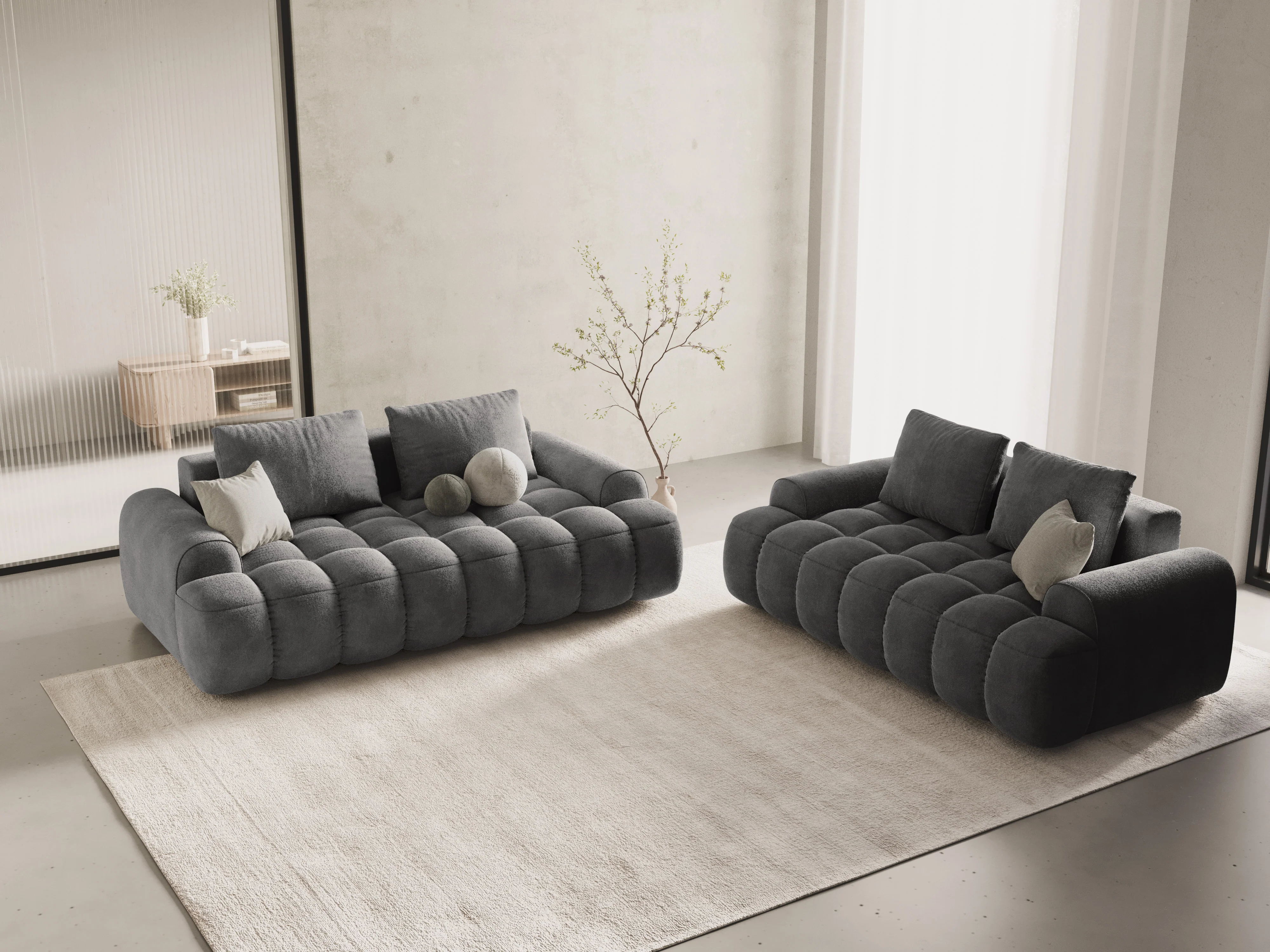 Sofa aksamitna 2-osobowa LINZ ciemnoszary - Image 2