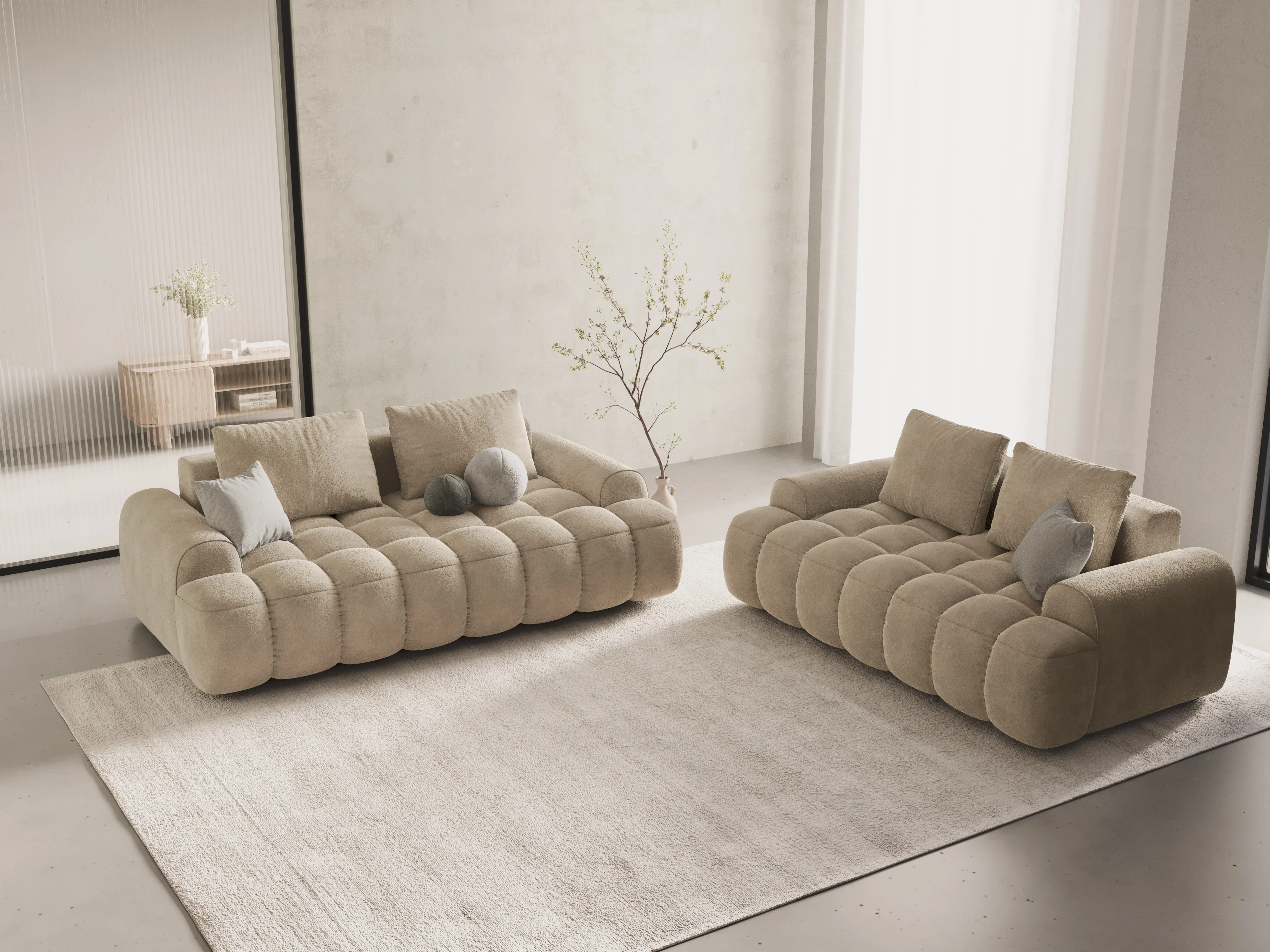 Sofa aksamitna 2-osobowa LINZ jasnobeżowy - Image 2