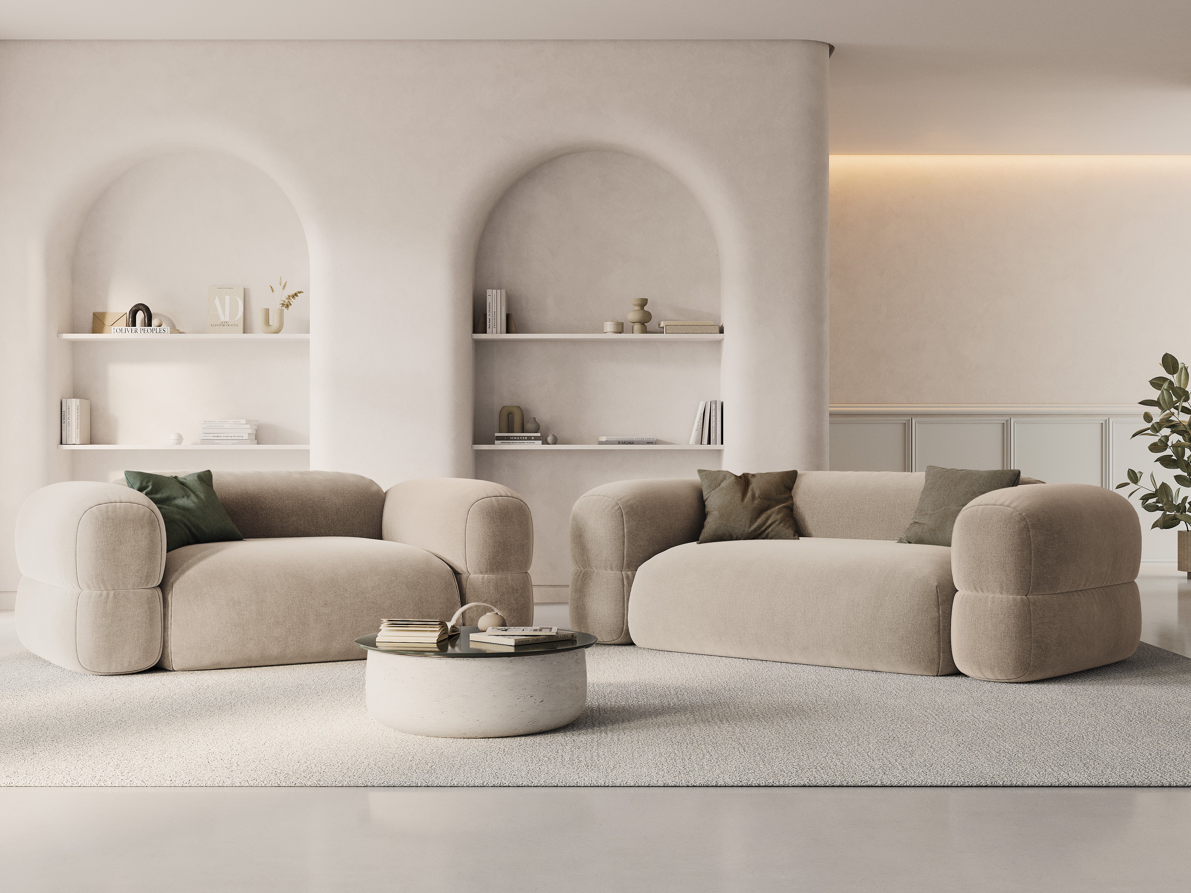 Sofa aksamitna 2-osobowa ROGER jasnobeżowy - Image 2