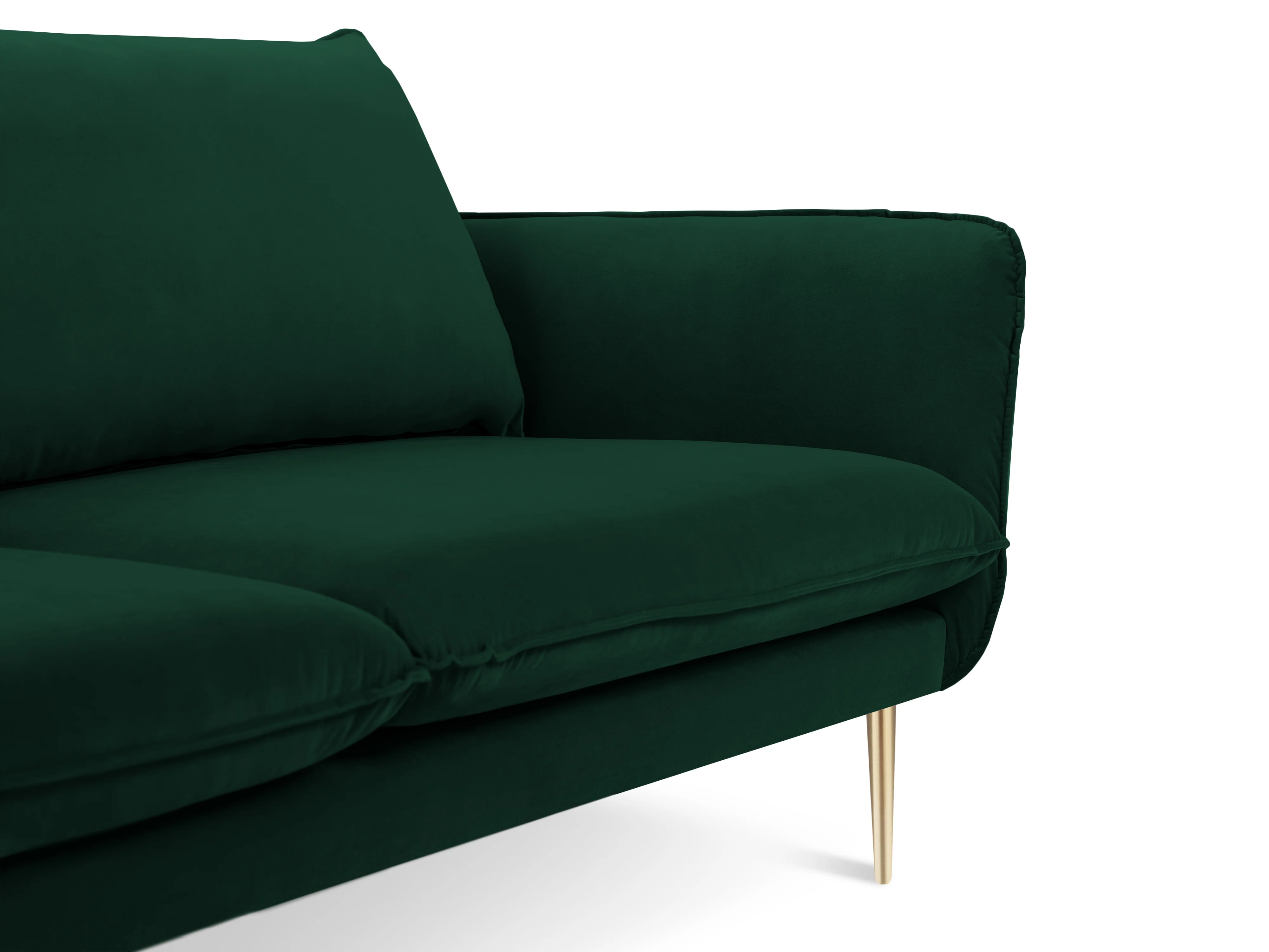 Sofa aksamitna 2-osobowa VIENNA butelkowa zieleń ze złotą podstawą - Image 6