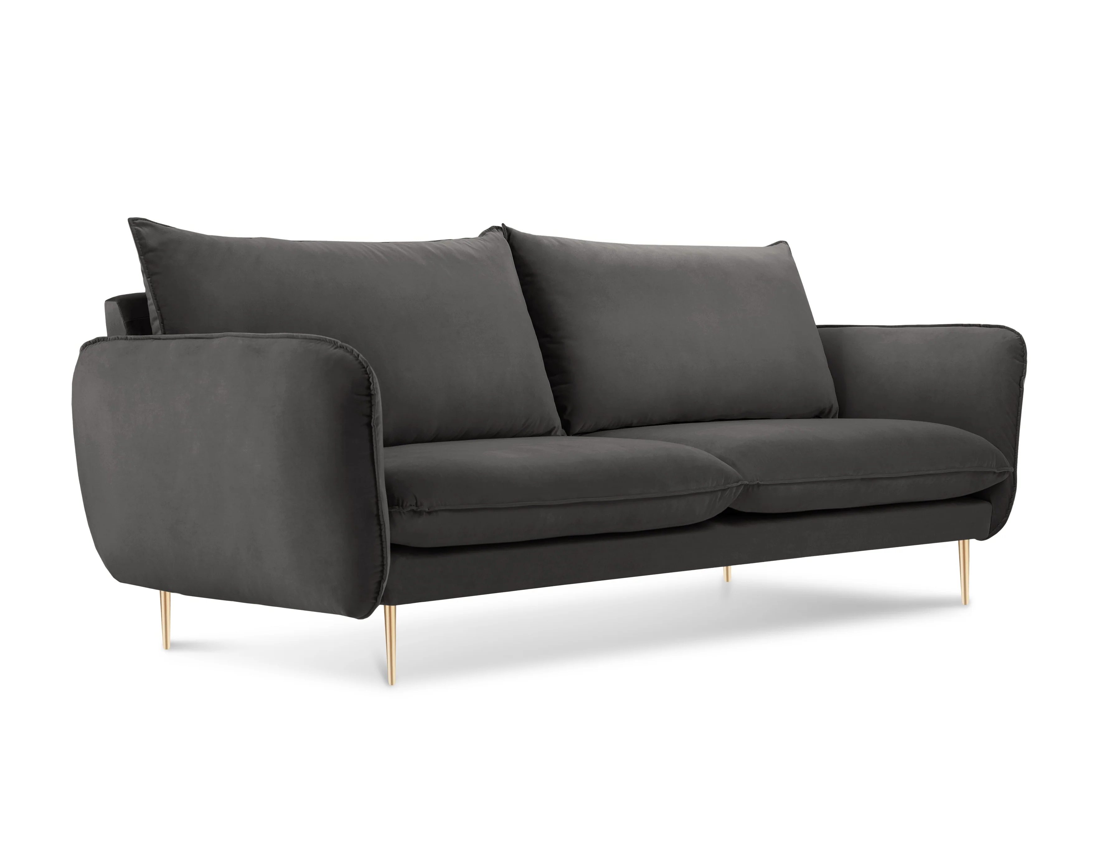 Sofa aksamitna 2-osobowa VIENNA ciemnoszary ze złotą podstawą