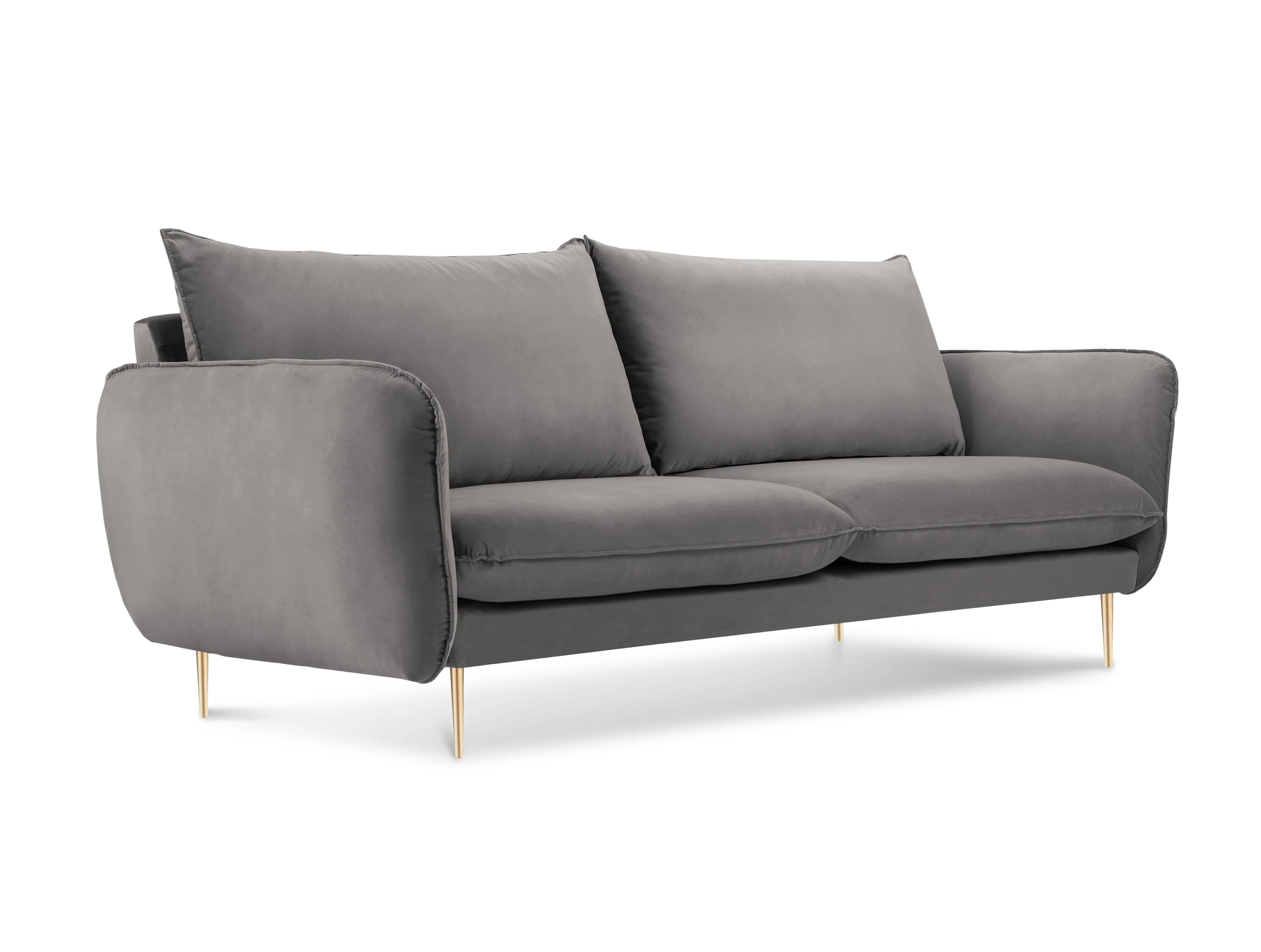 Sofa aksamitna 2-osobowa VIENNA jasnoszary ze złotą podstawą