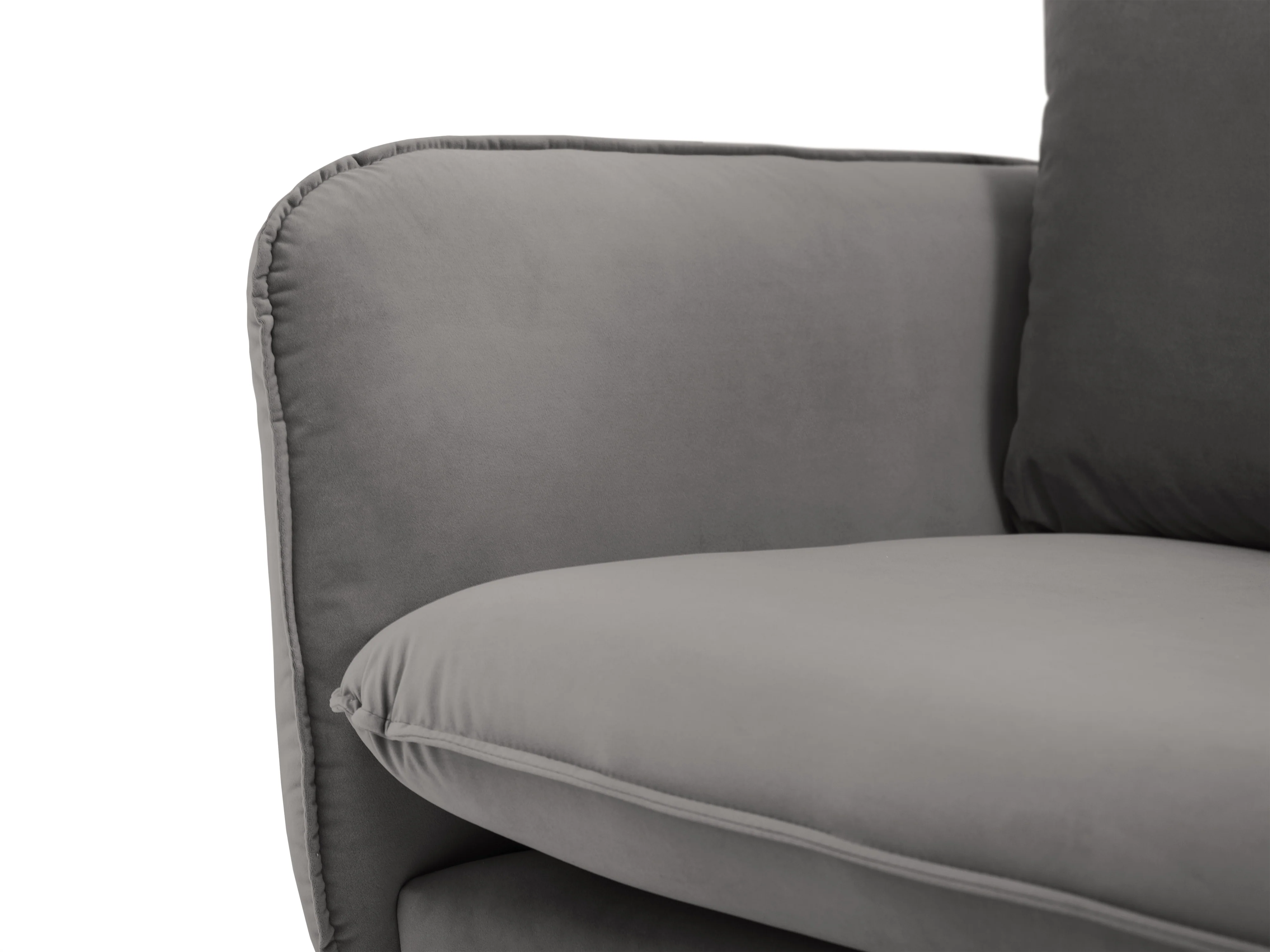 Sofa aksamitna 2-osobowa VIENNA jasnoszary ze złotą podstawą - Image 5