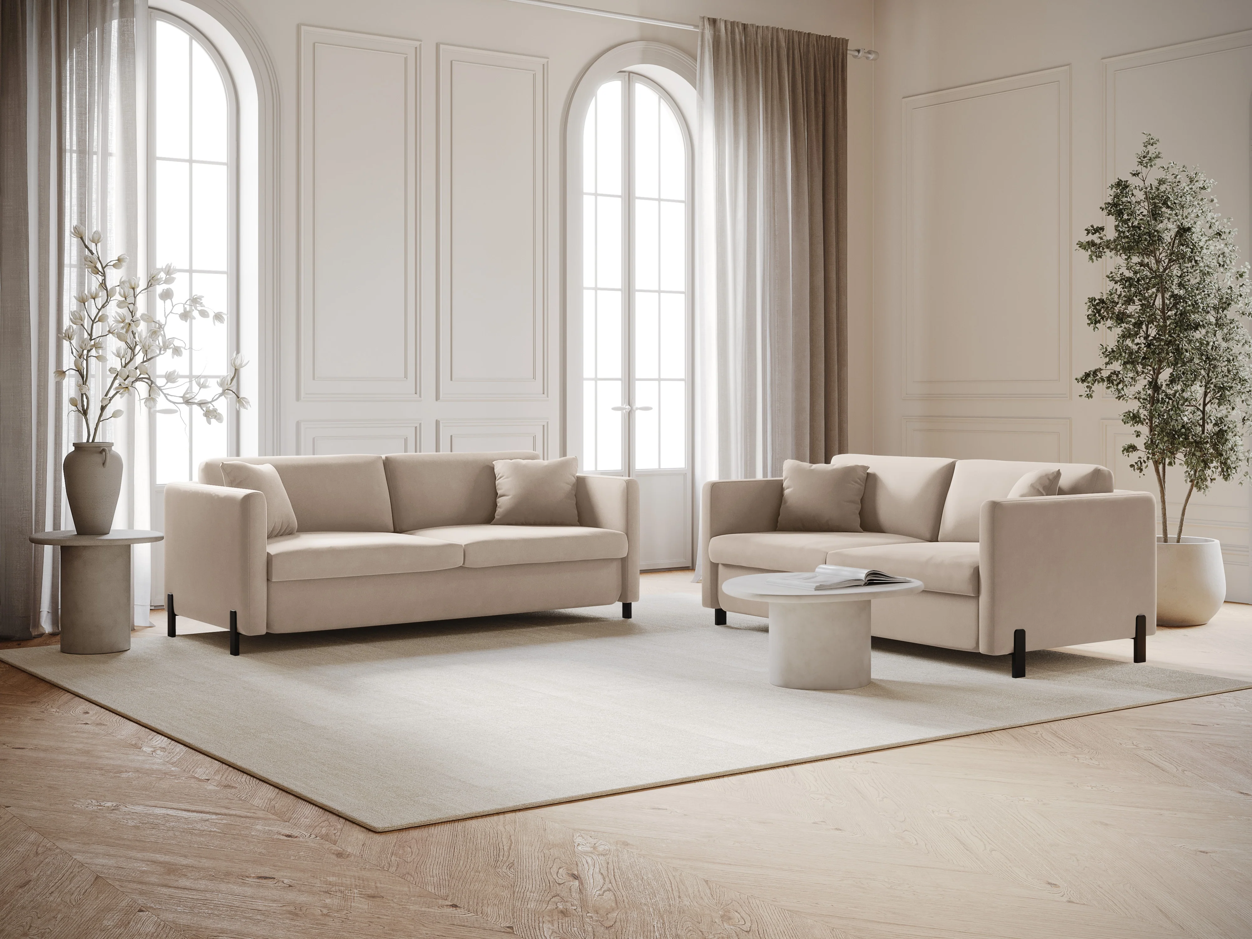 Sofa aksamitna 2-osobowa z funkcją spania GLORIA beżowy - Image 2
