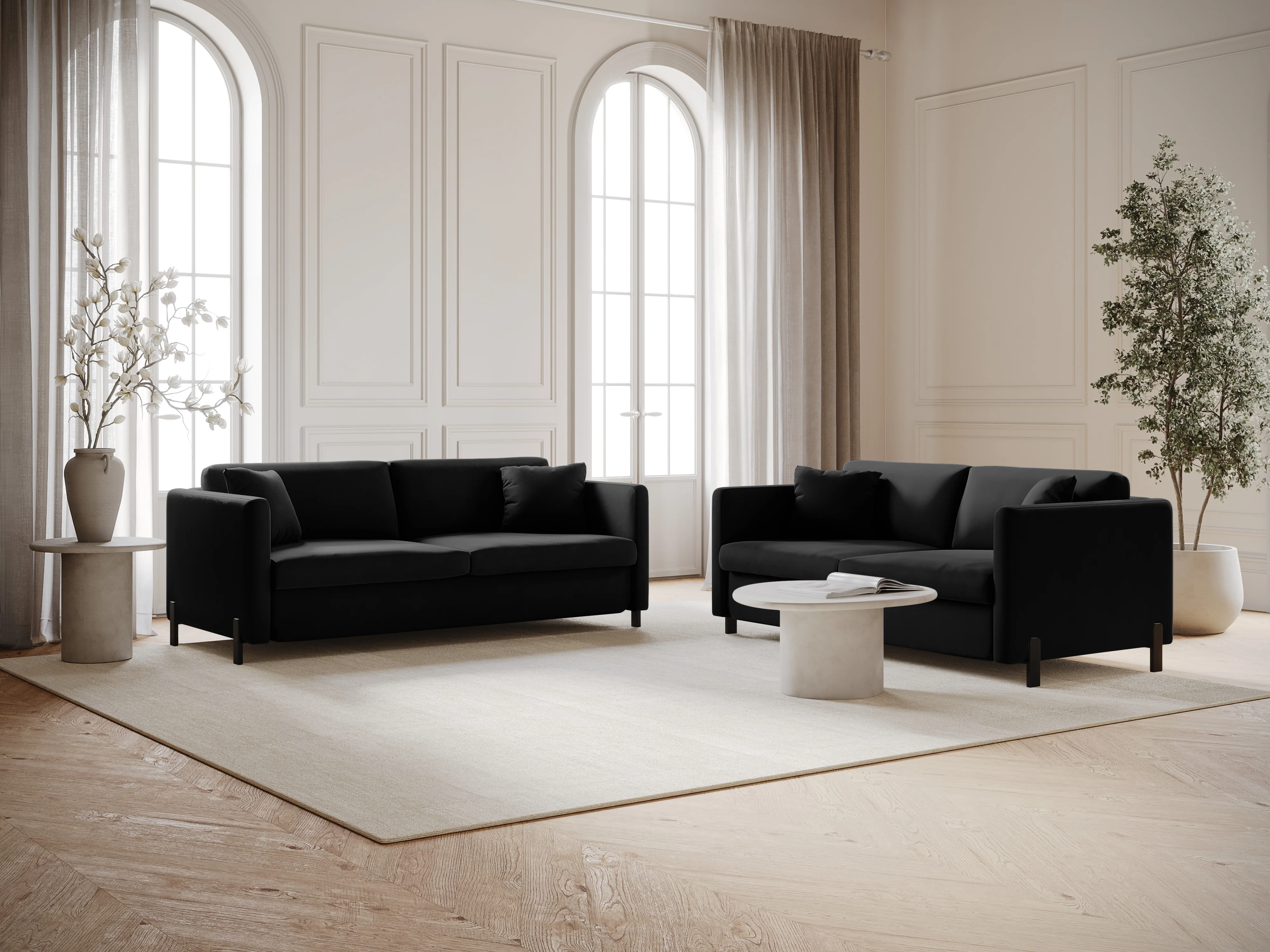 Sofa aksamitna 2-osobowa z funkcją spania GLORIA czarny - Image 2