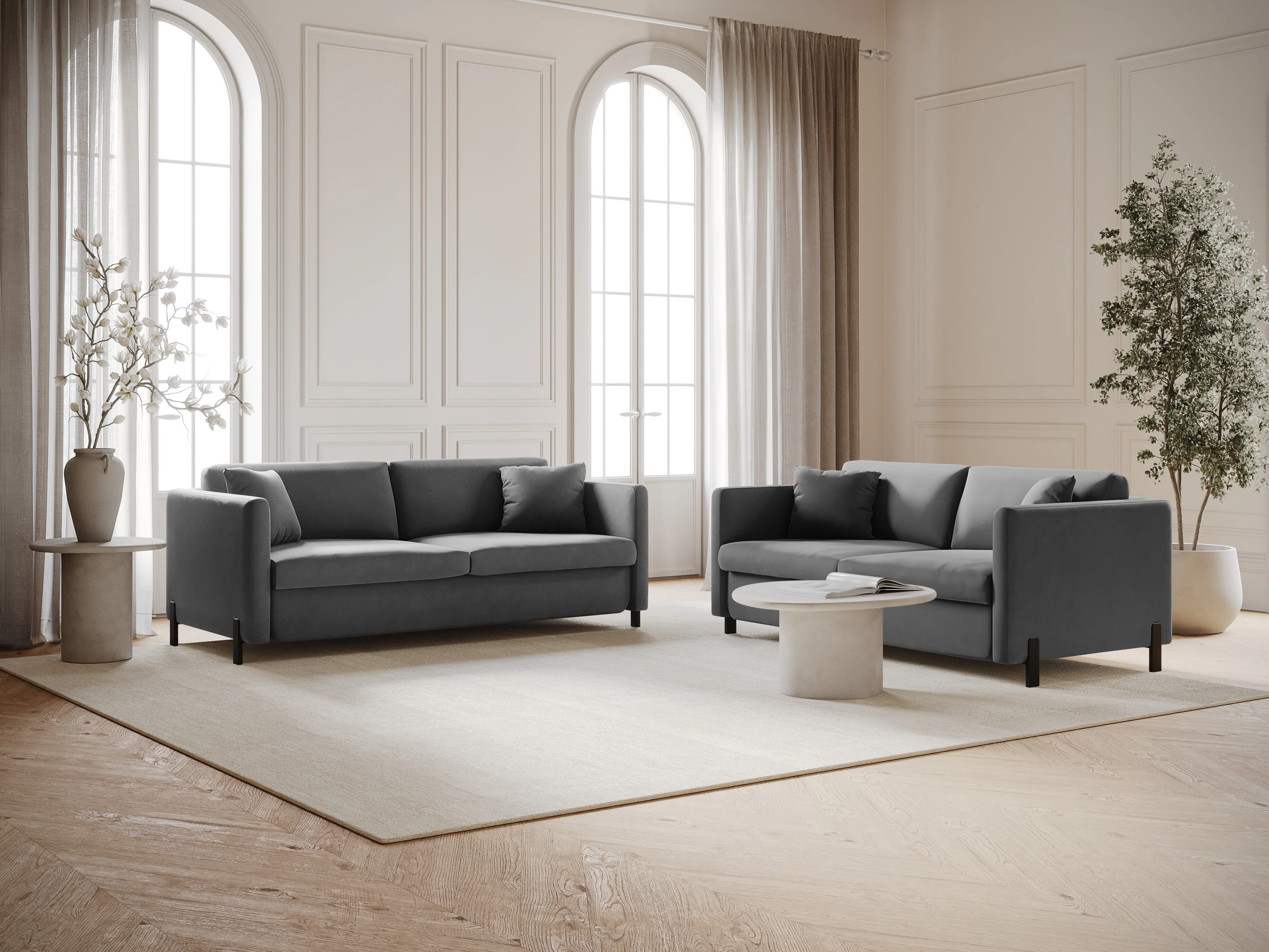 Sofa aksamitna 2-osobowa z funkcją spania GLORIA szary - Image 2