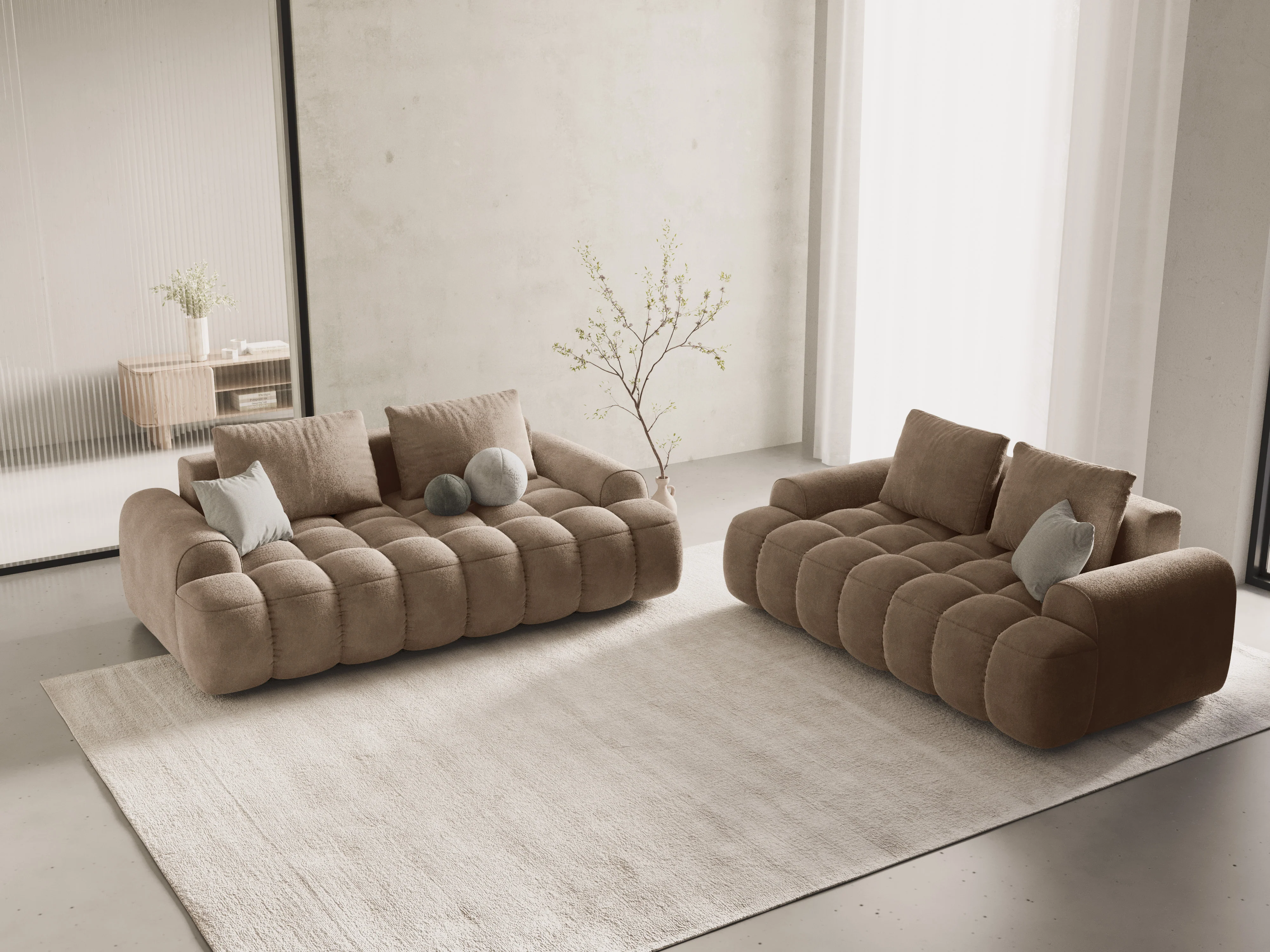 Sofa aksamitna 3-osobowa LINZ ciemnobeżowy - Image 2