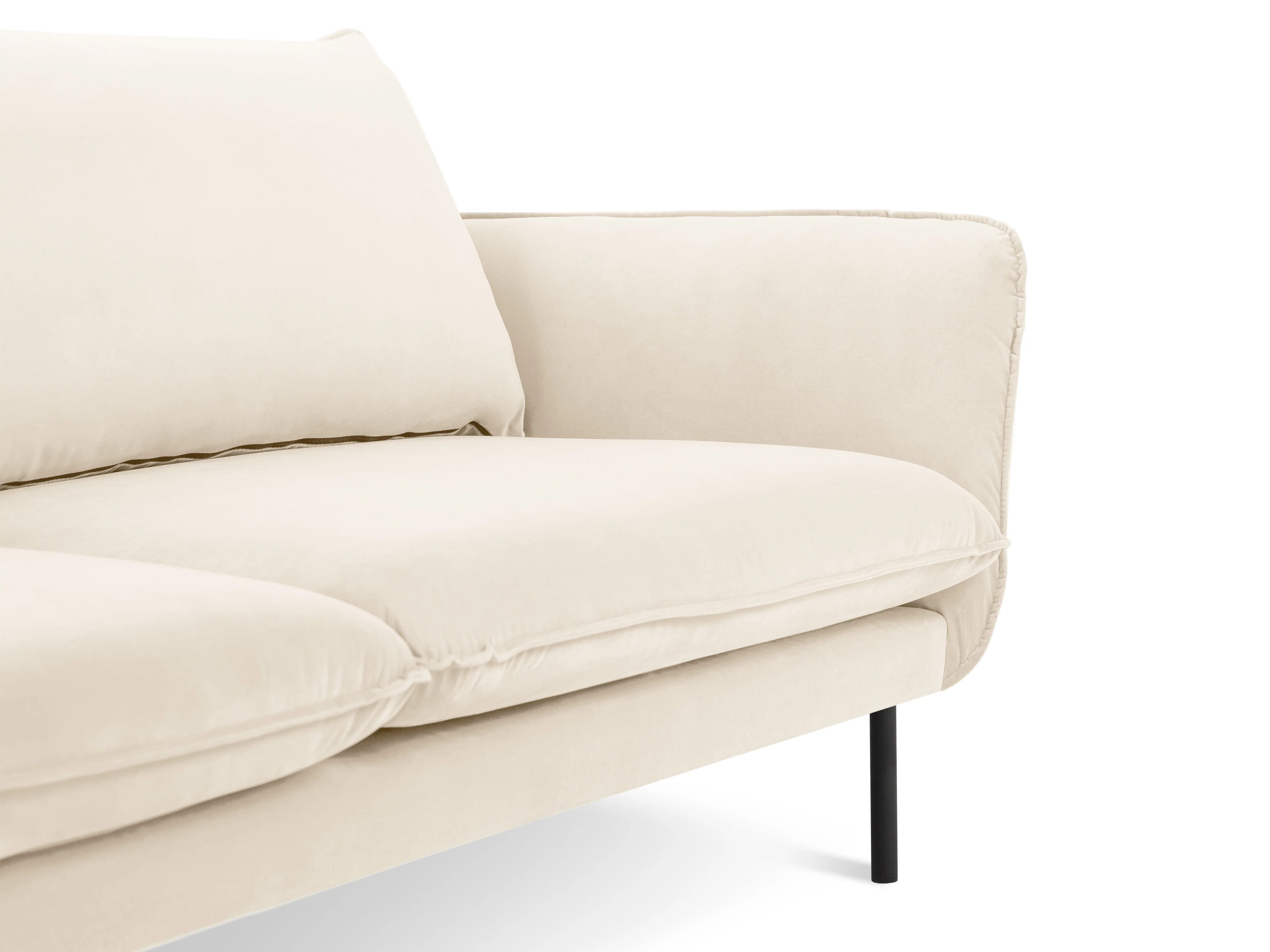 Sofa aksamitna 3-osobowa VIENNA beżowy z czarną podstawą - Image 3