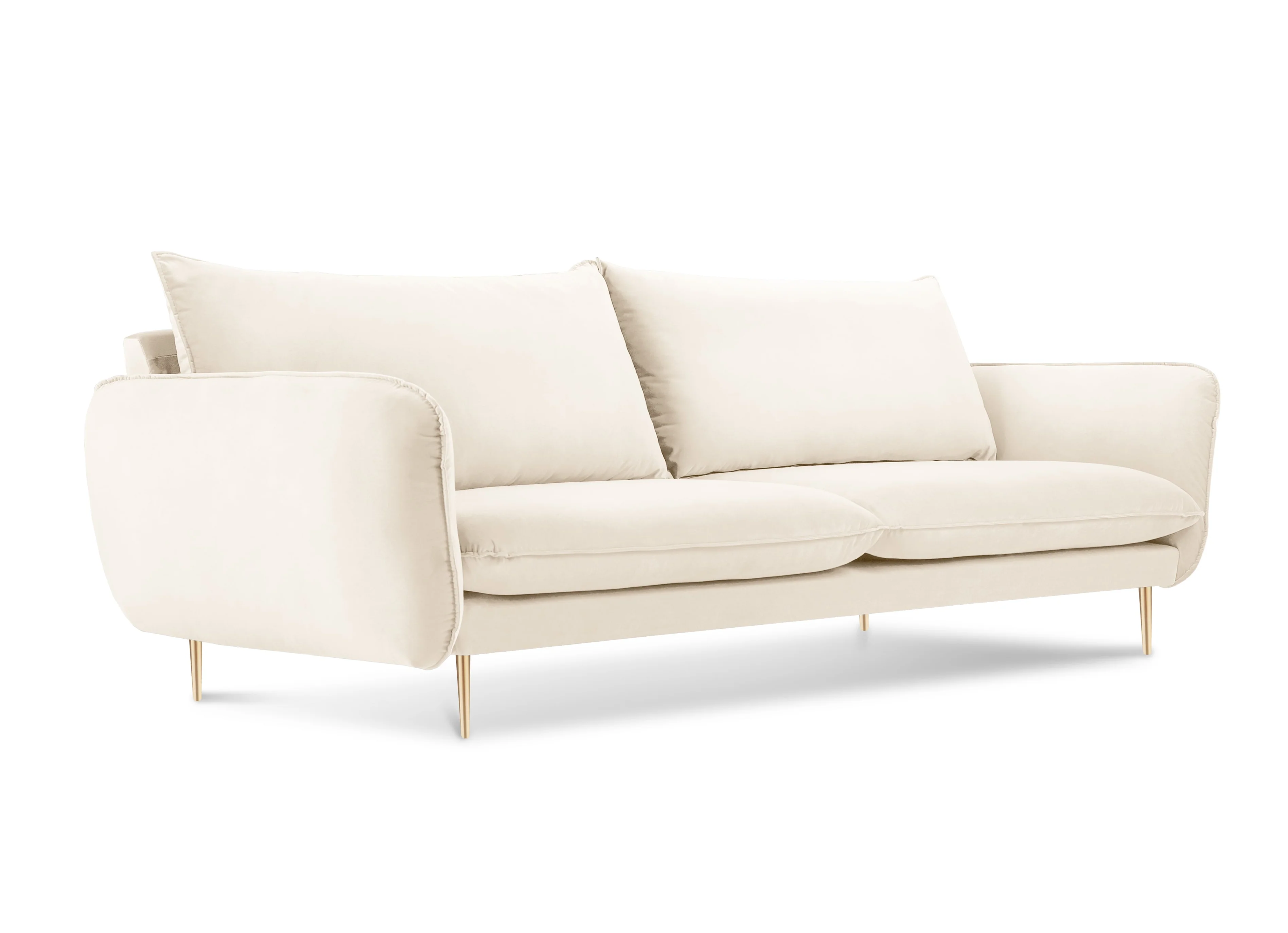 Sofa aksamitna 3-osobowa VIENNA beżowy ze złotą podstawą