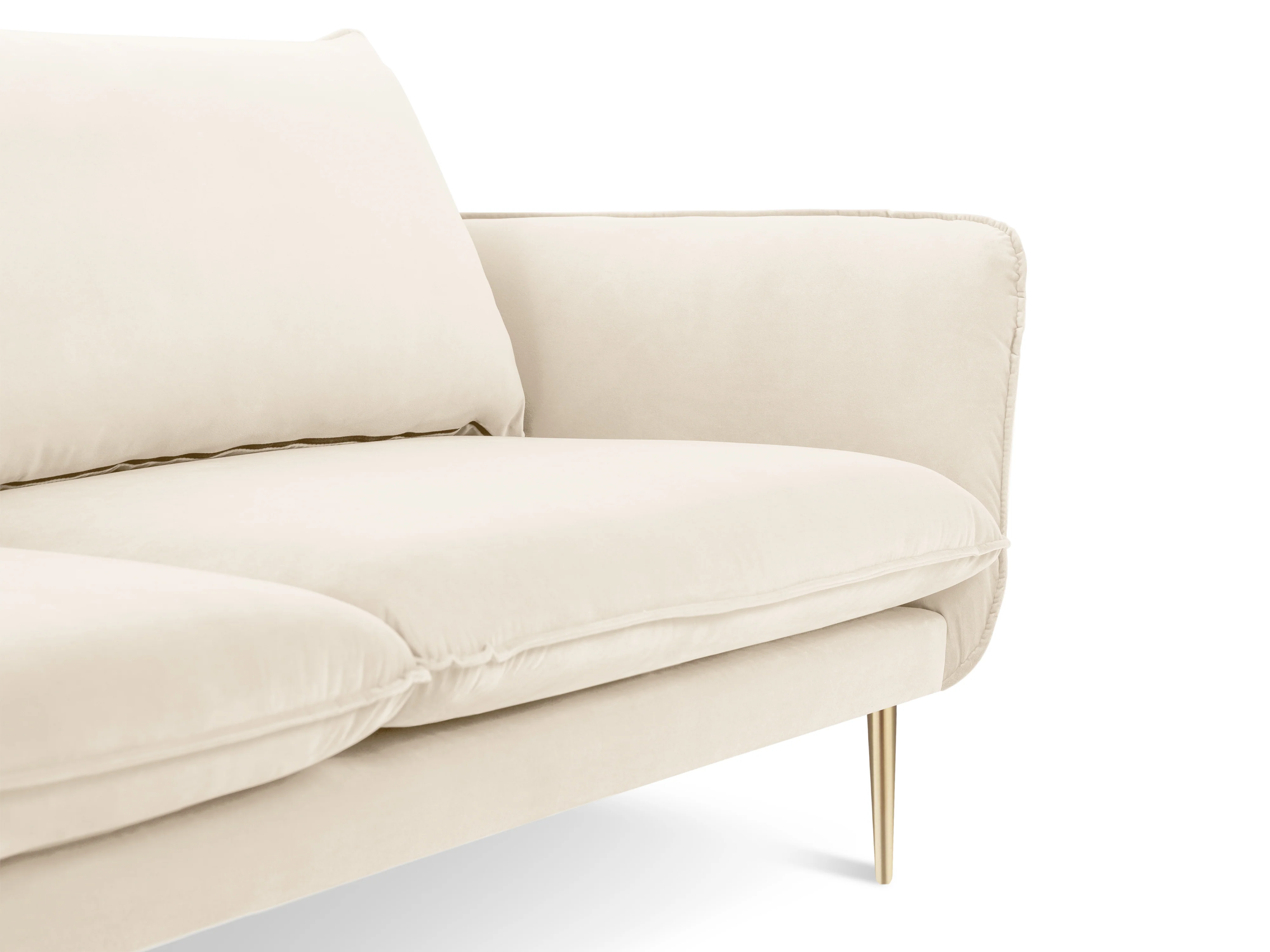 Sofa aksamitna 3-osobowa VIENNA beżowy ze złotą podstawą - Image 3