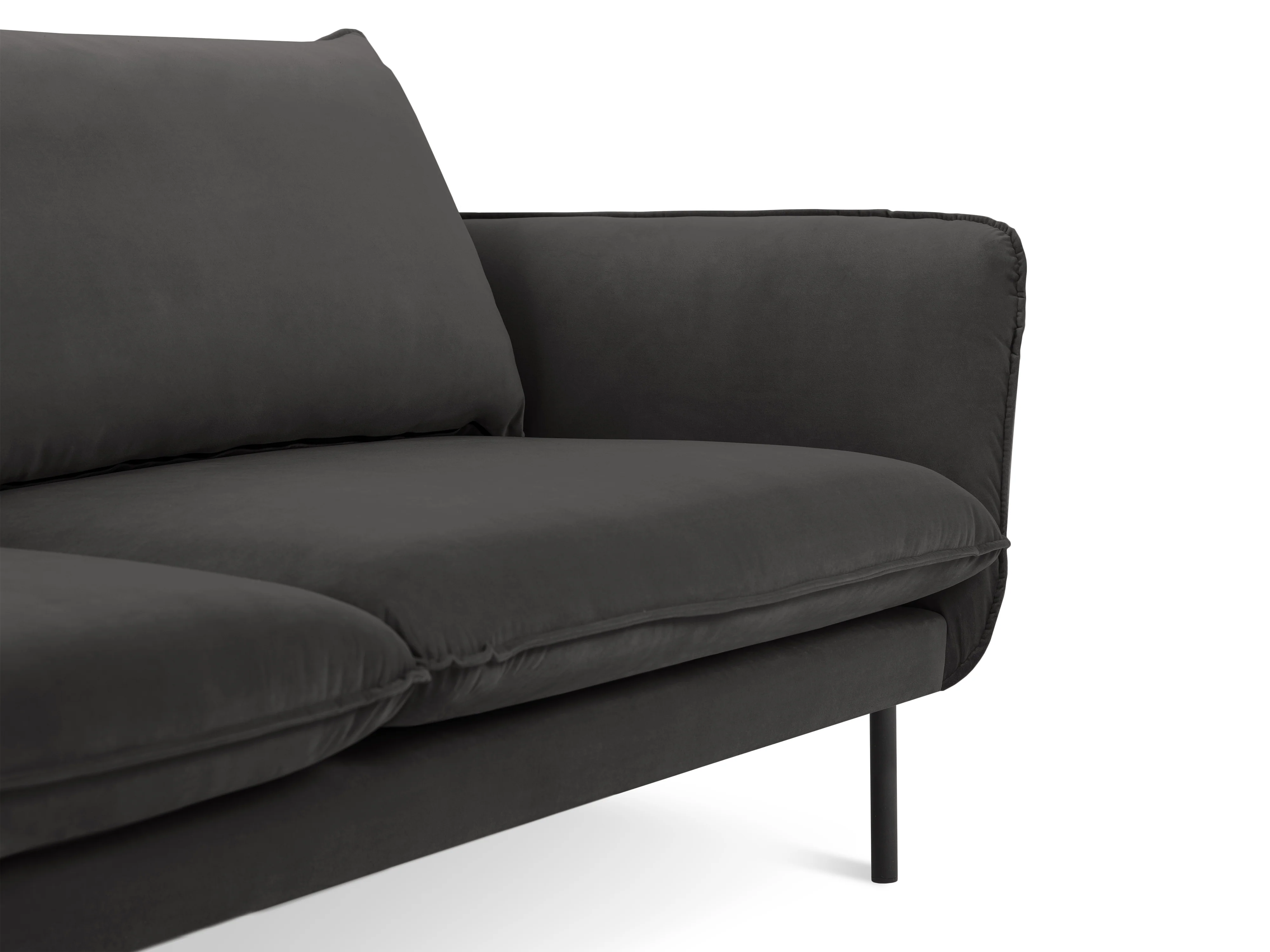 Sofa aksamitna 3-osobowa VIENNA ciemnoszary z czarną podstawą - Image 3