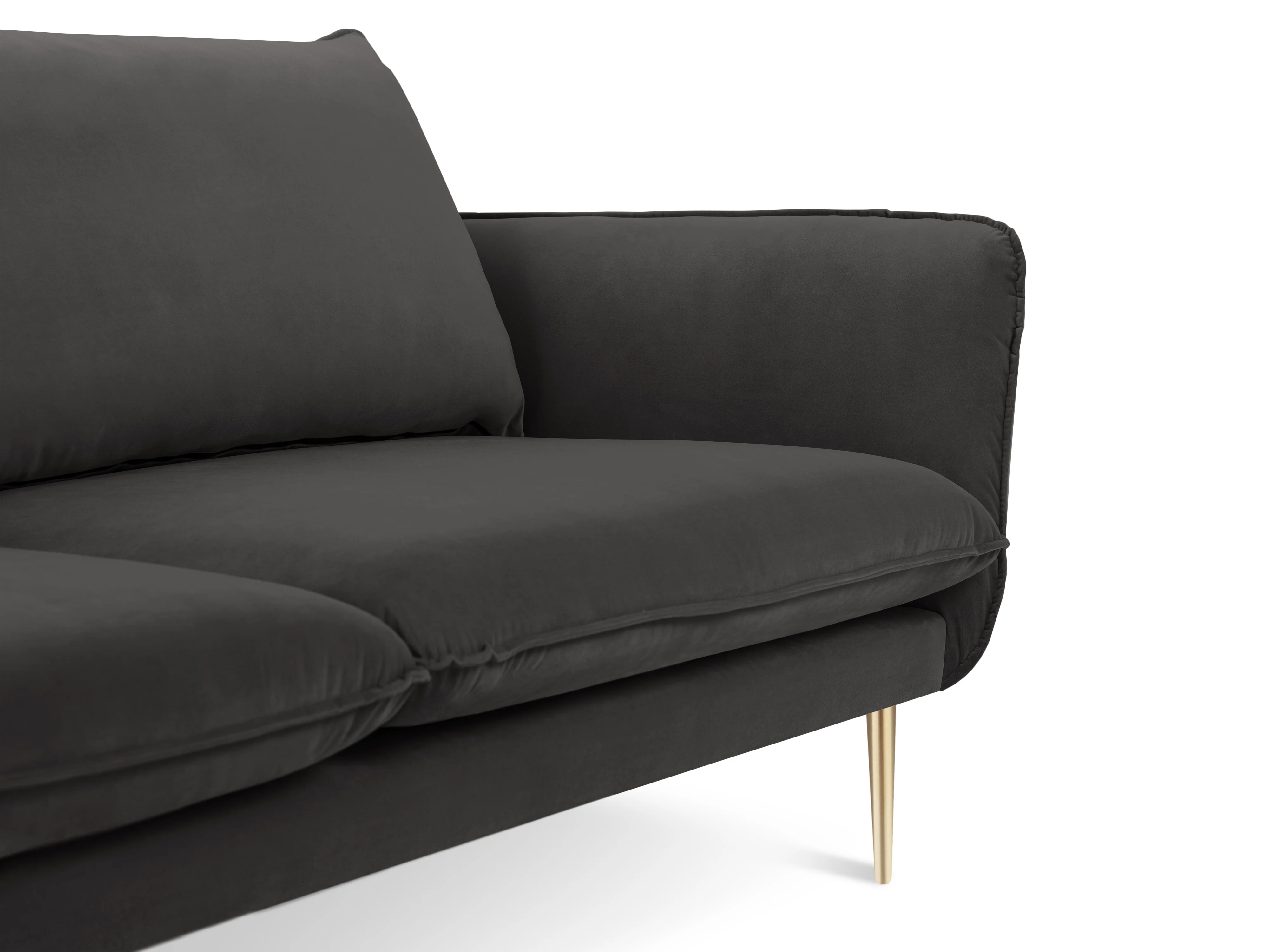Sofa aksamitna 3-osobowa VIENNA ciemnoszary ze złotą podstawą - Image 3