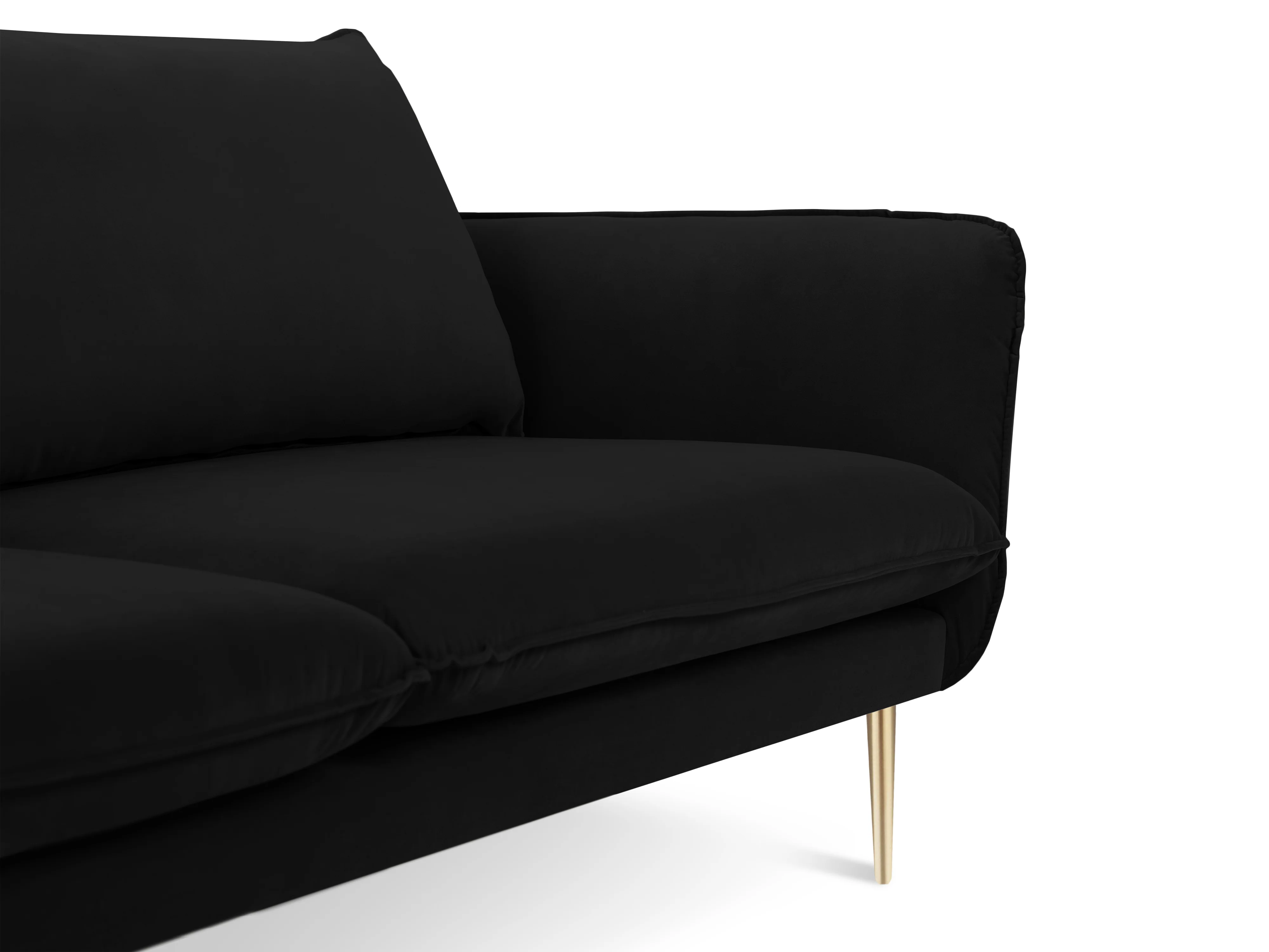 Sofa aksamitna 3-osobowa VIENNA czarny ze złotą podstawą - Image 3