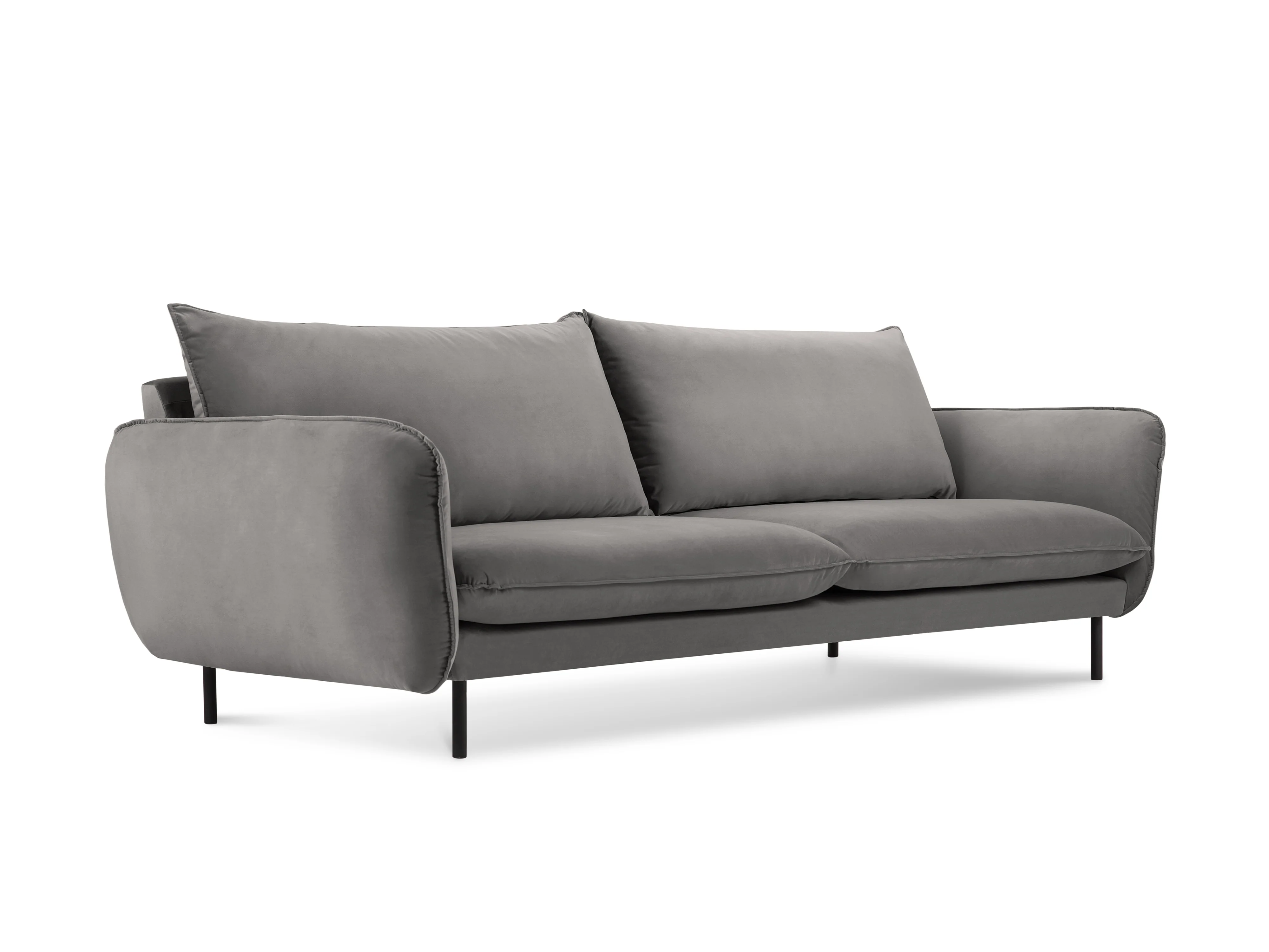 Sofa aksamitna 3-osobowa VIENNA jasnoszary z czarną podstawą