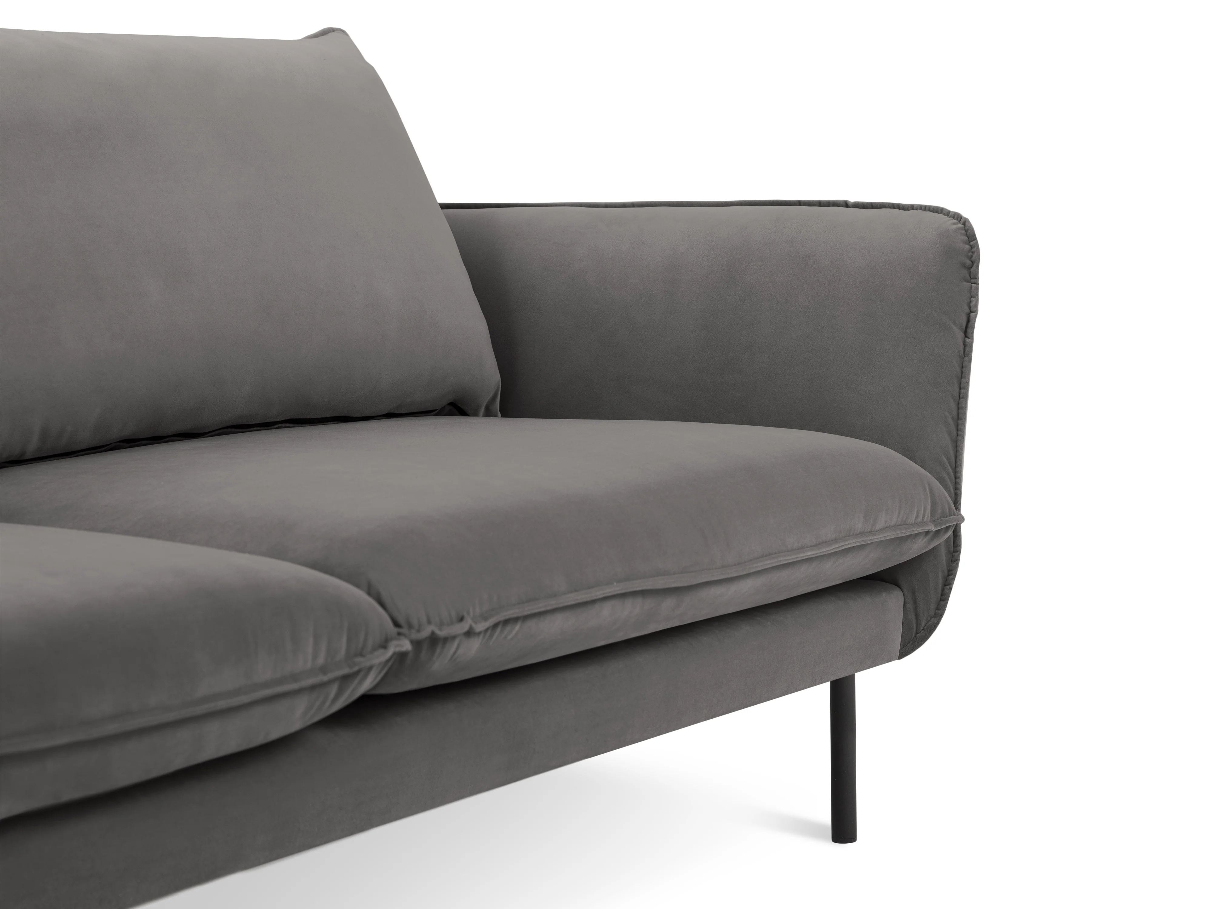 Sofa aksamitna 3-osobowa VIENNA jasnoszary z czarną podstawą - Image 3