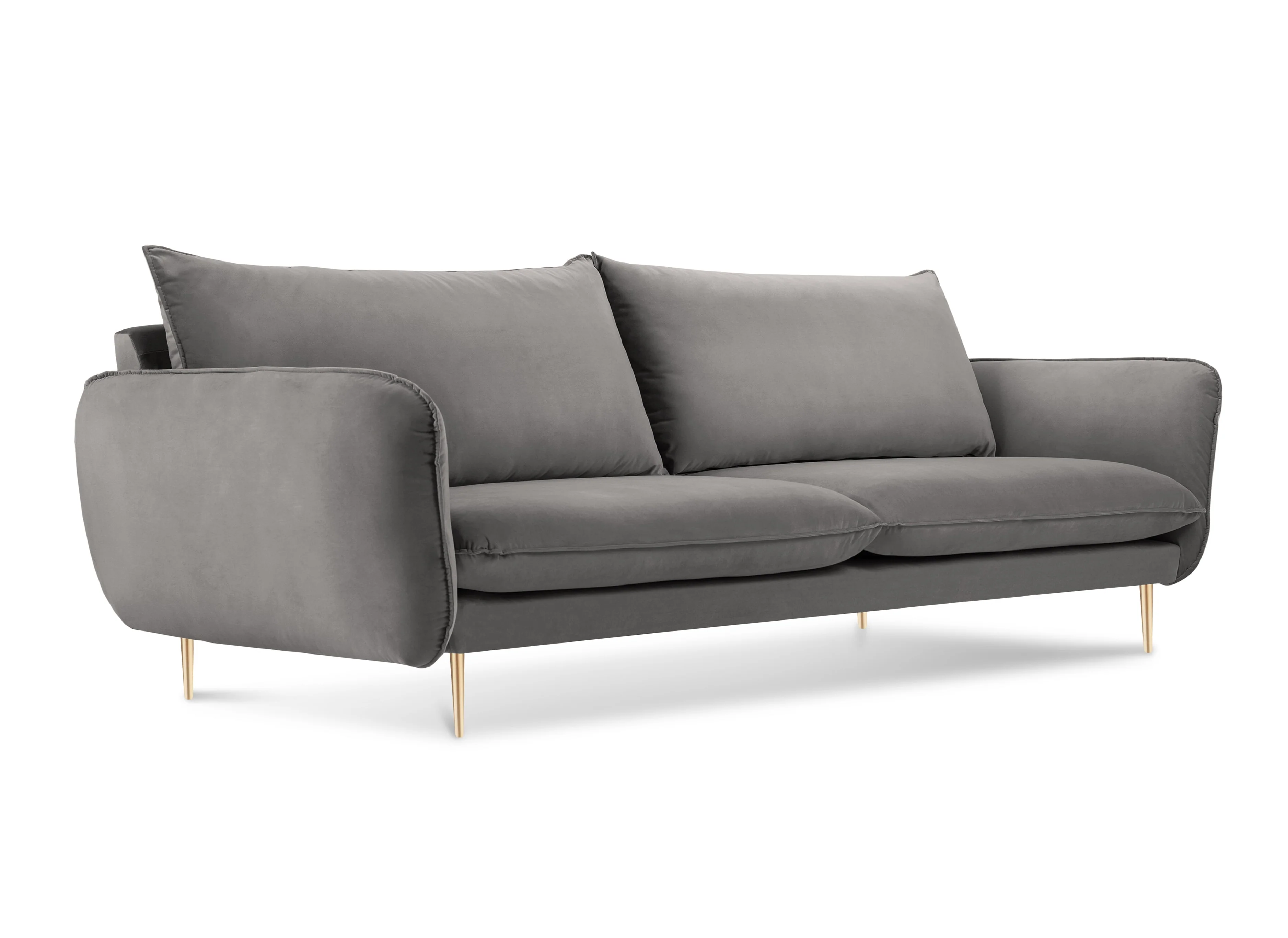 Sofa aksamitna 3-osobowa VIENNA jasnoszary ze złotą podstawą