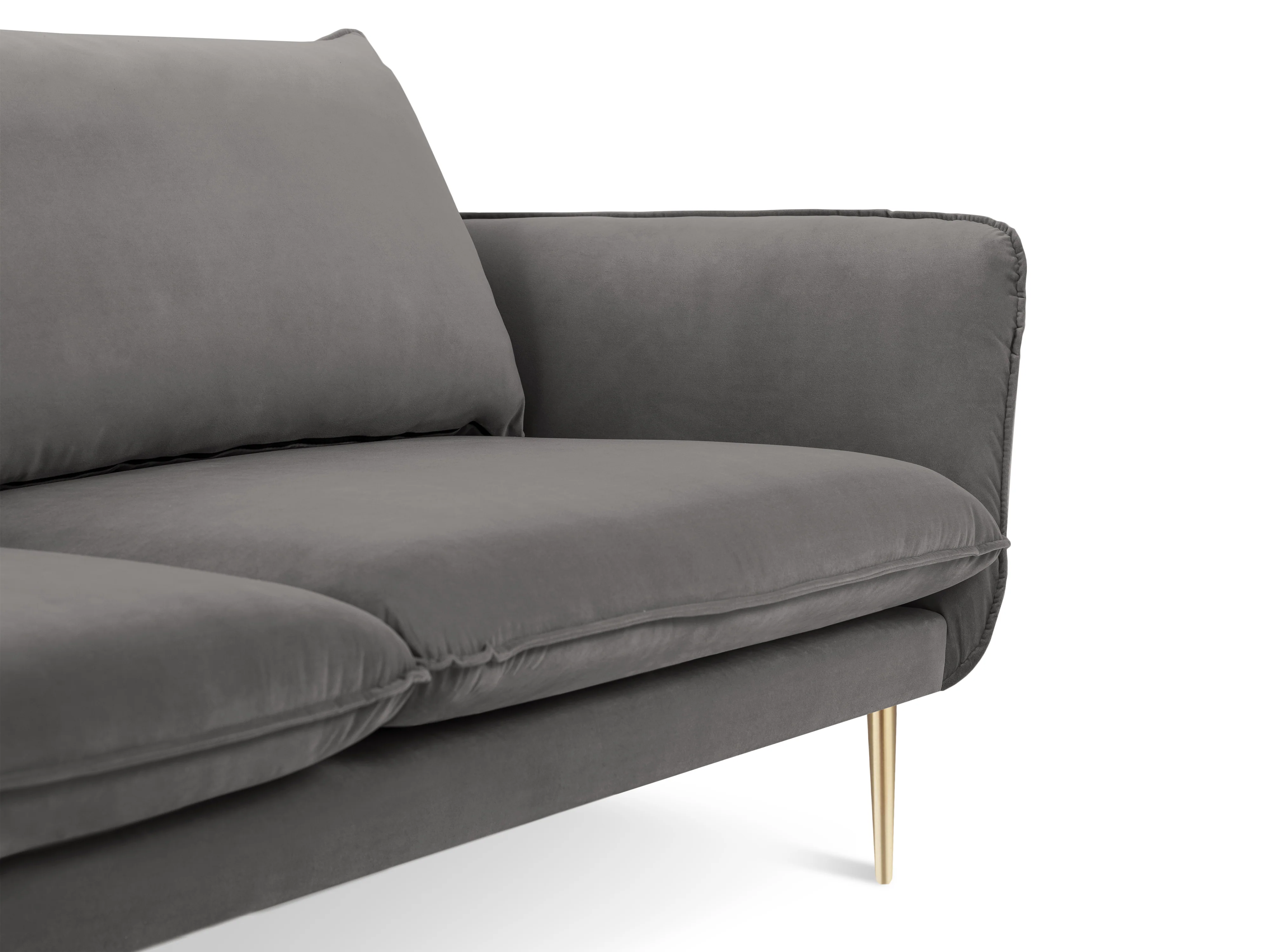 Sofa aksamitna 3-osobowa VIENNA jasnoszary ze złotą podstawą - Image 3