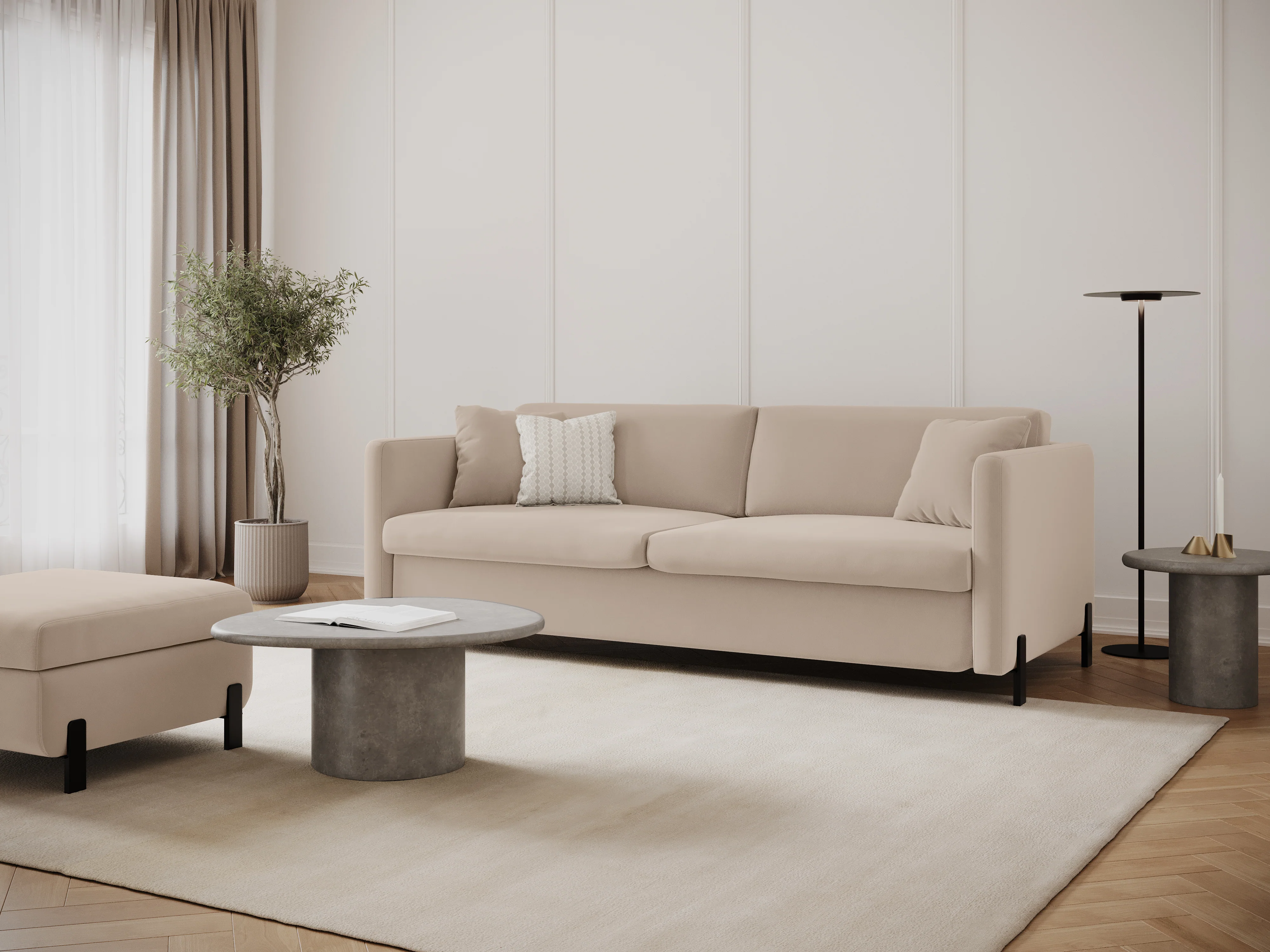 Sofa aksamitna 3-osobowa z funkcją spania GLORIA beżowy - Image 2