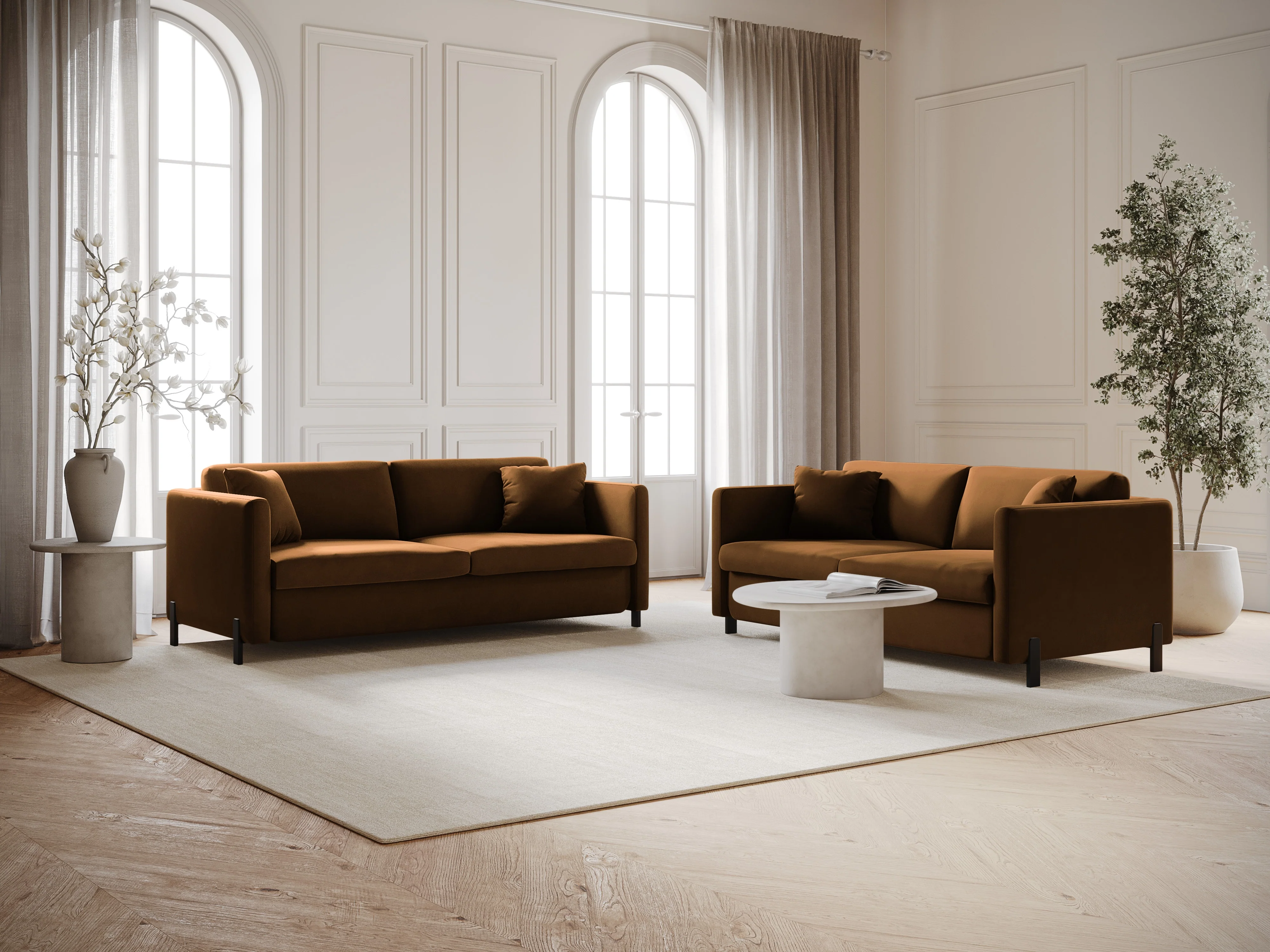 Sofa aksamitna 3-osobowa z funkcją spania GLORIA brązowy - Image 6