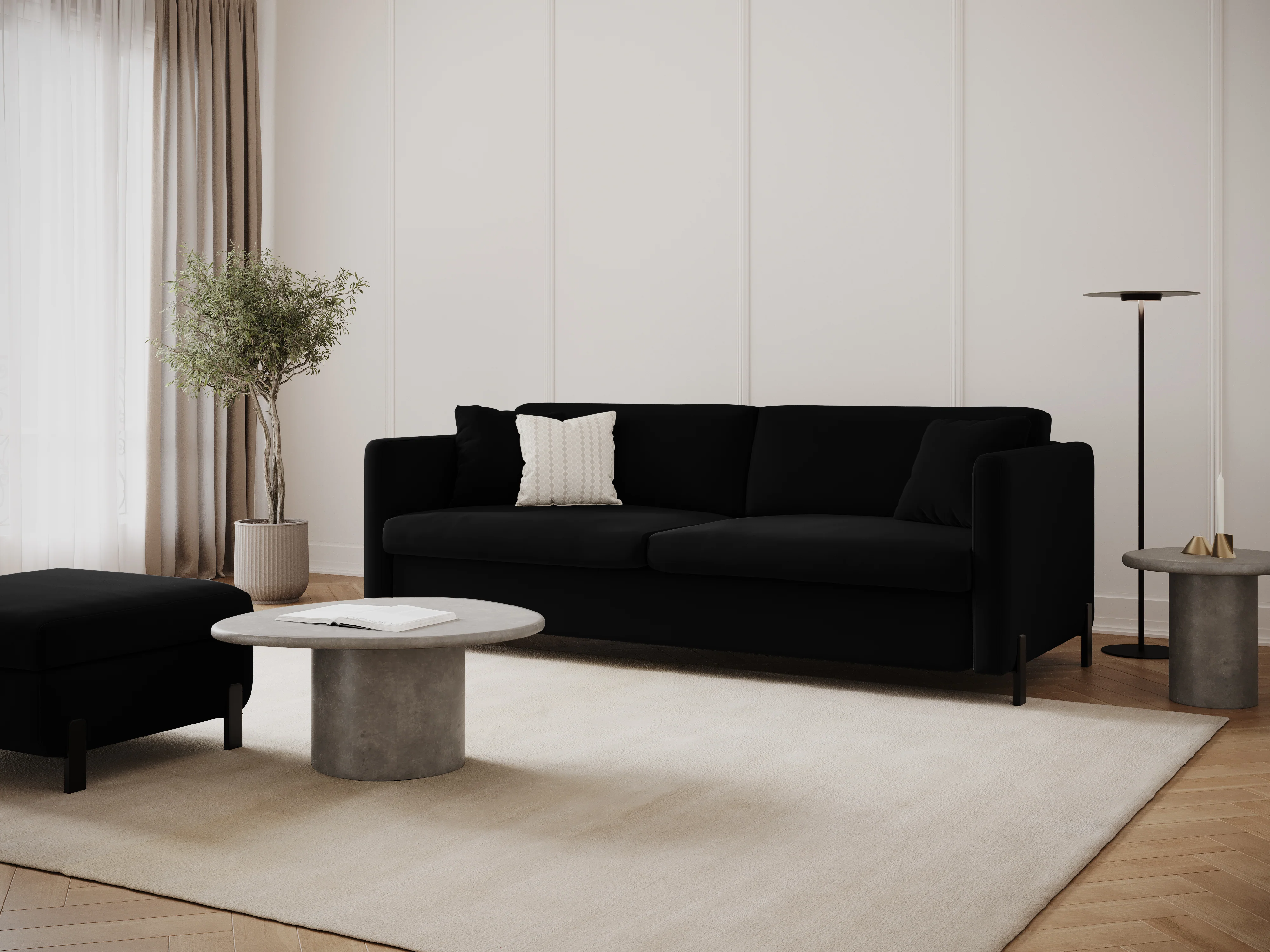 Sofa aksamitna 3-osobowa z funkcją spania GLORIA czarny - Image 2