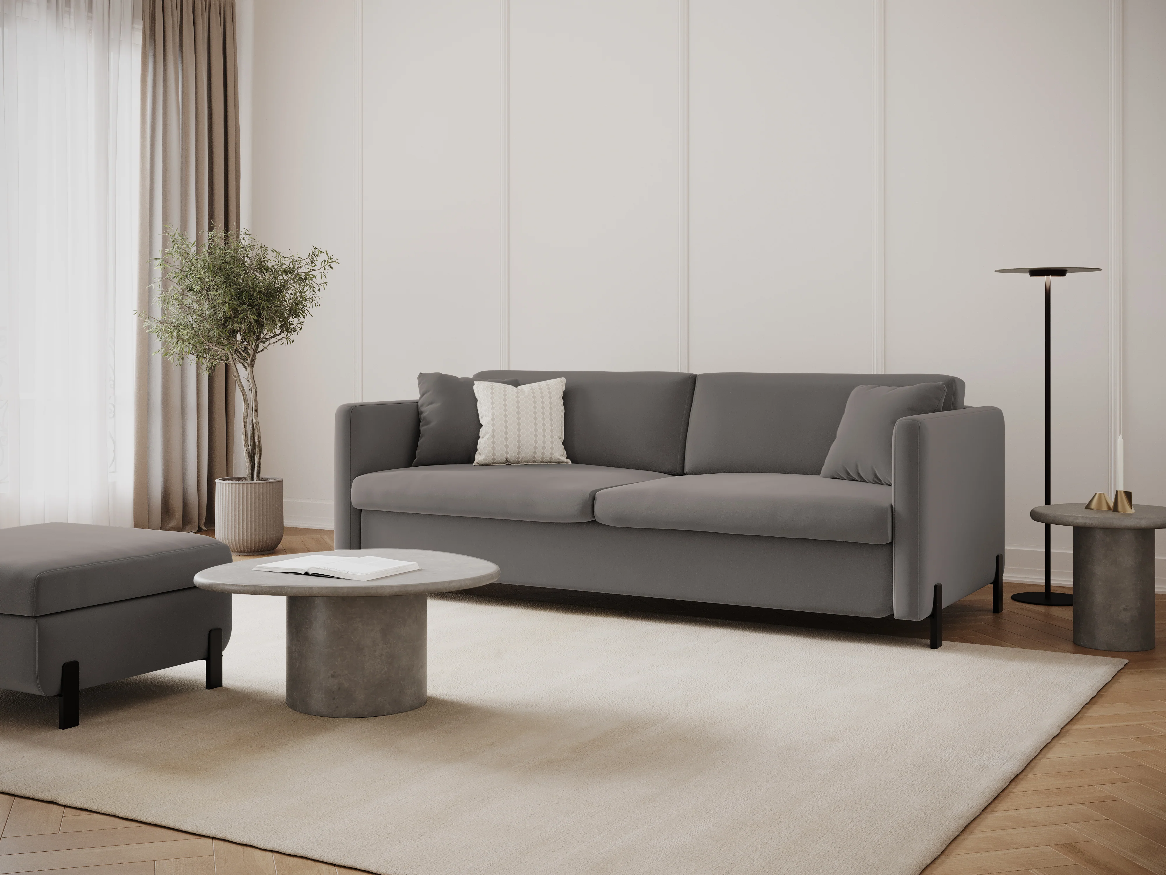 Sofa aksamitna 3-osobowa z funkcją spania GLORIA szary - Image 2