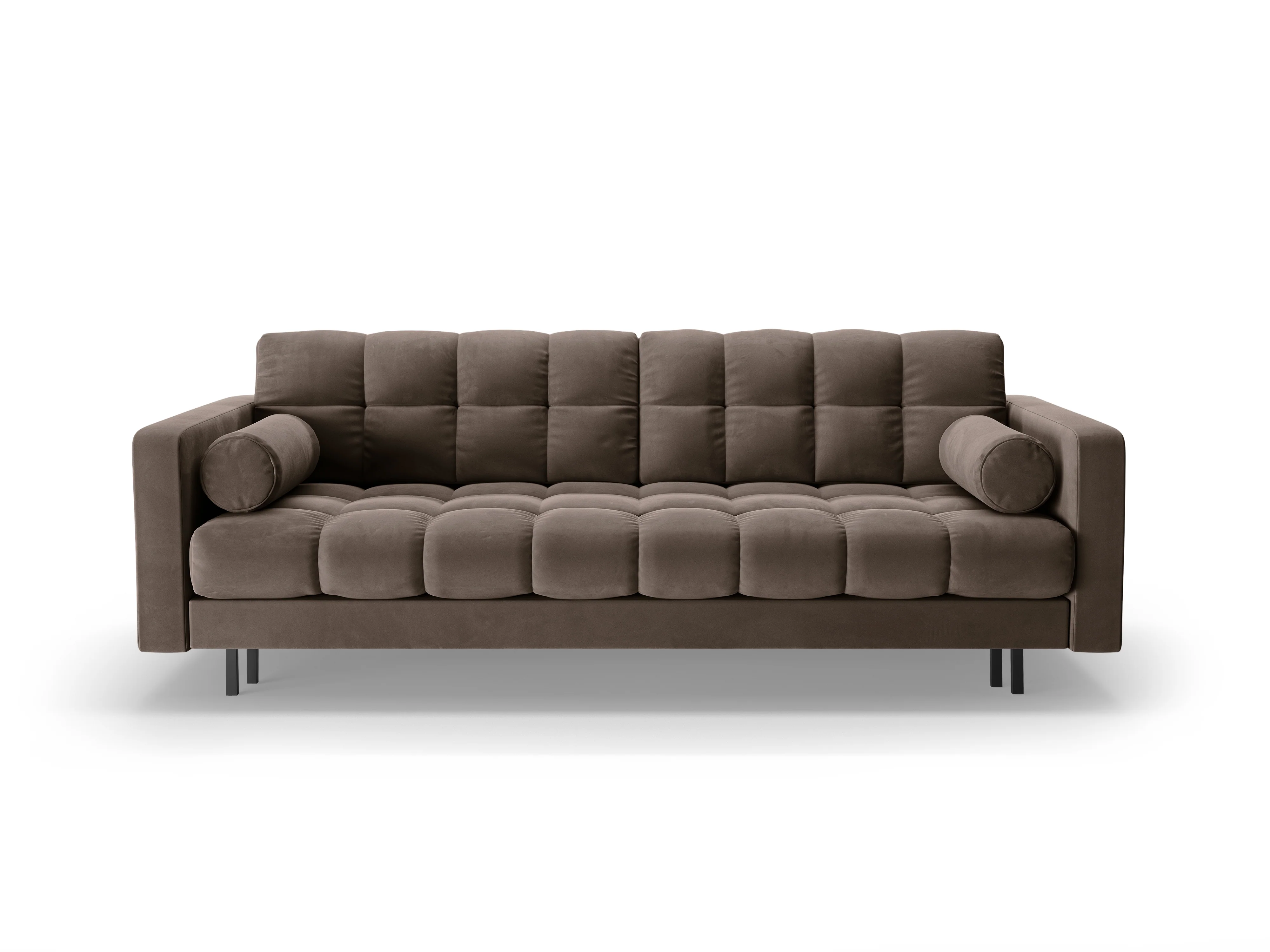 Sofa aksamitna 3-osobowa z funkcją spania BALI czekoladowy z czarną podstawą - Image 3