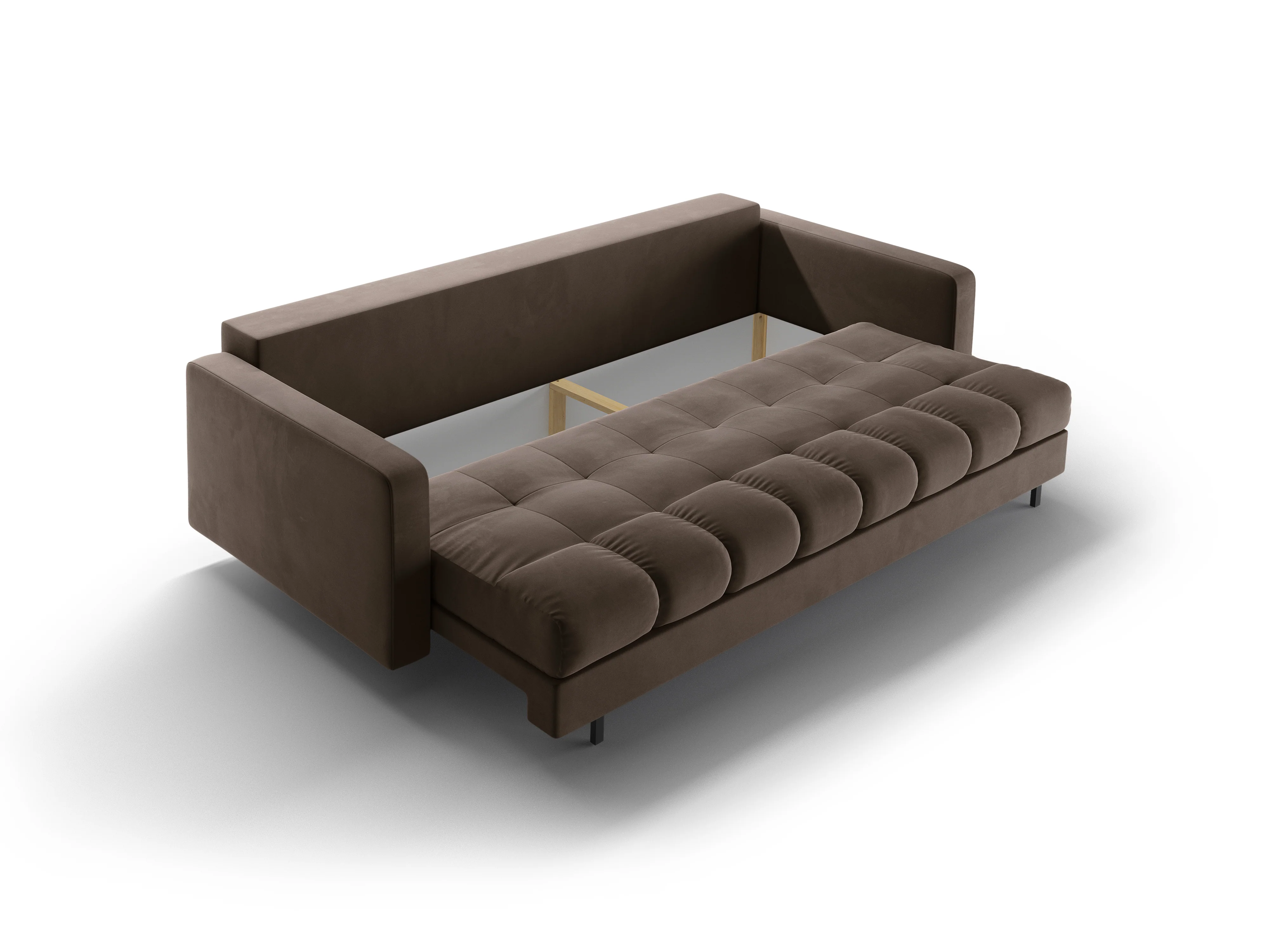 Sofa aksamitna 3-osobowa z funkcją spania BALI czekoladowy z czarną podstawą - Image 5