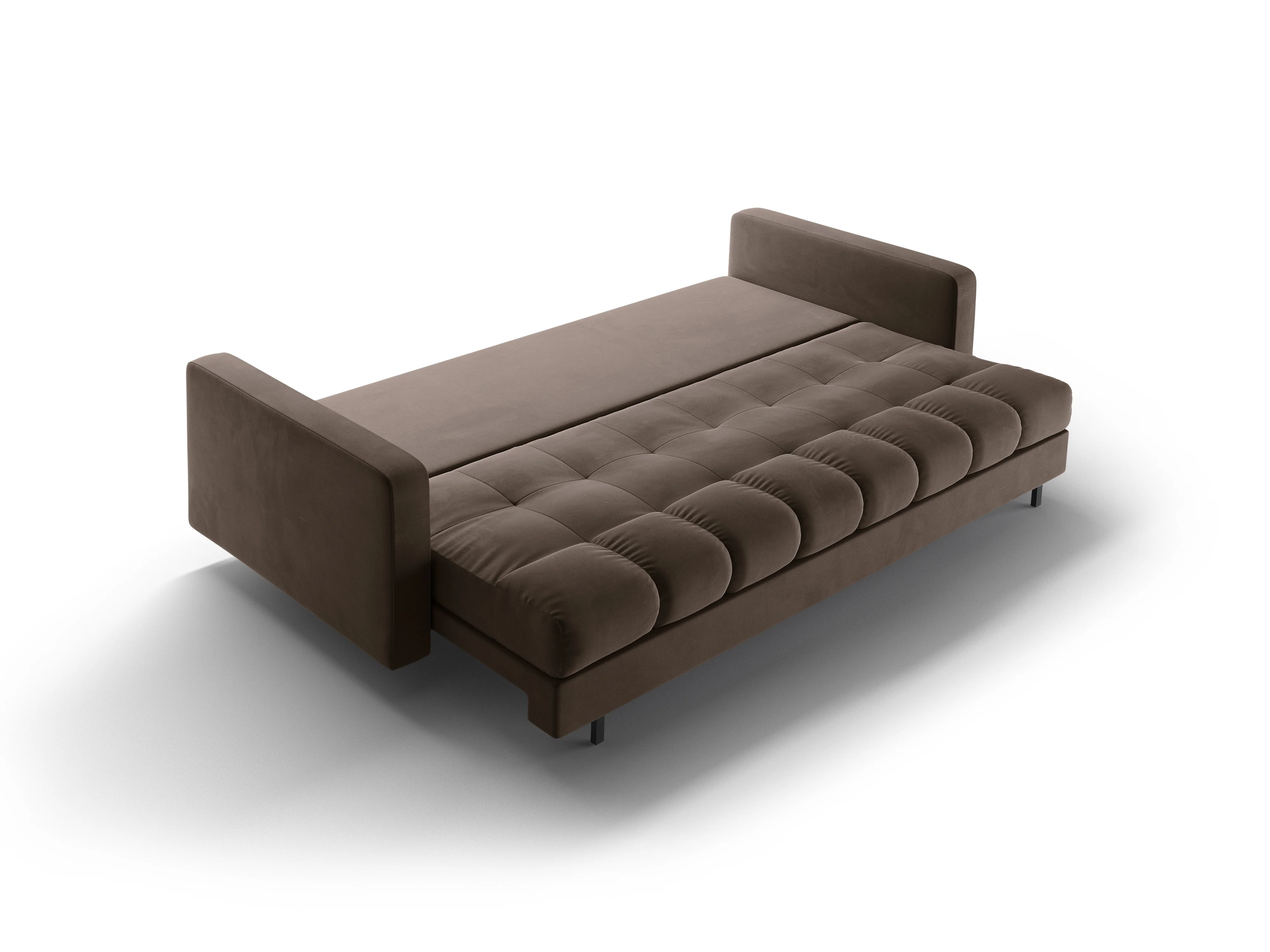 Sofa aksamitna 3-osobowa z funkcją spania BALI czekoladowy z czarną podstawą - Image 6