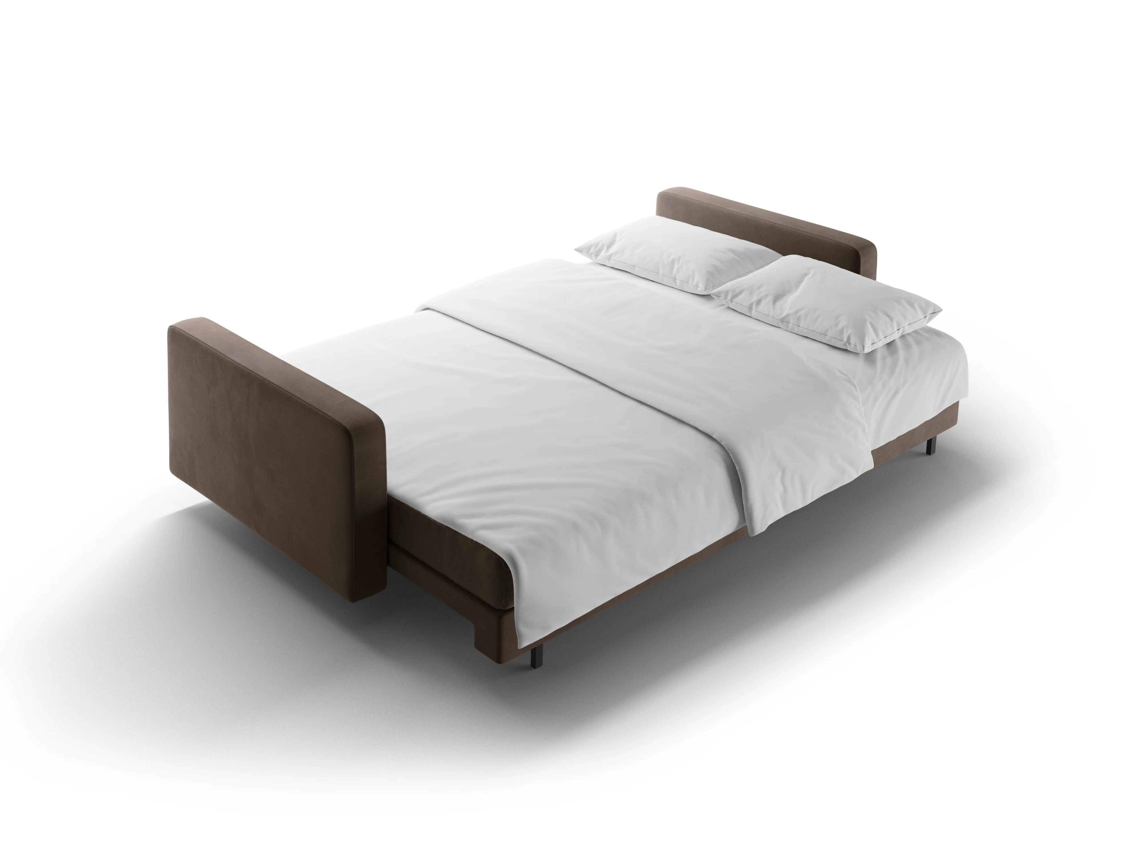 Sofa aksamitna 3-osobowa z funkcją spania BALI czekoladowy z czarną podstawą - Image 7