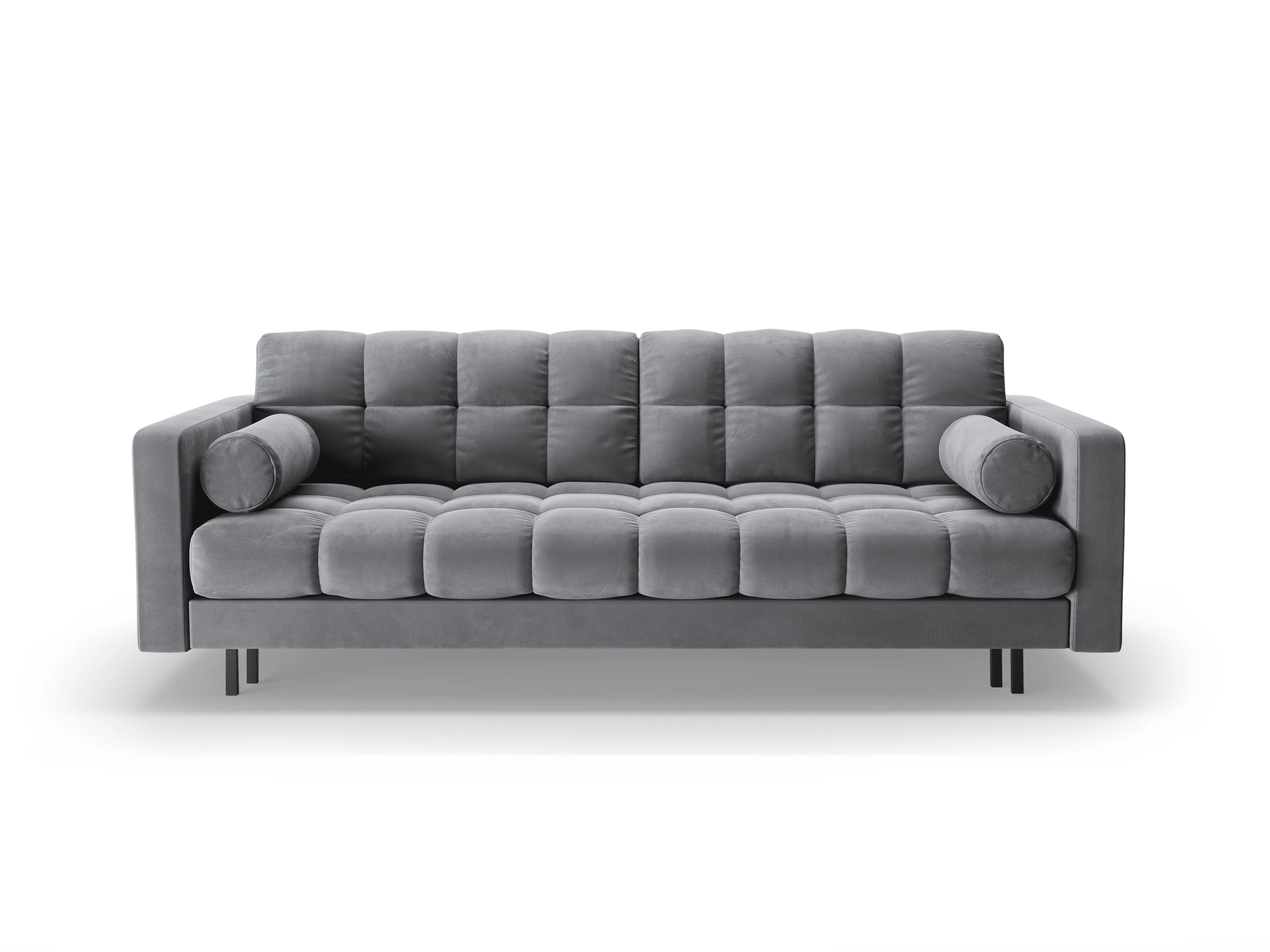 Sofa aksamitna 3-osobowa z funkcją spania BALI jasnoszary z czarną podstawą - Image 3