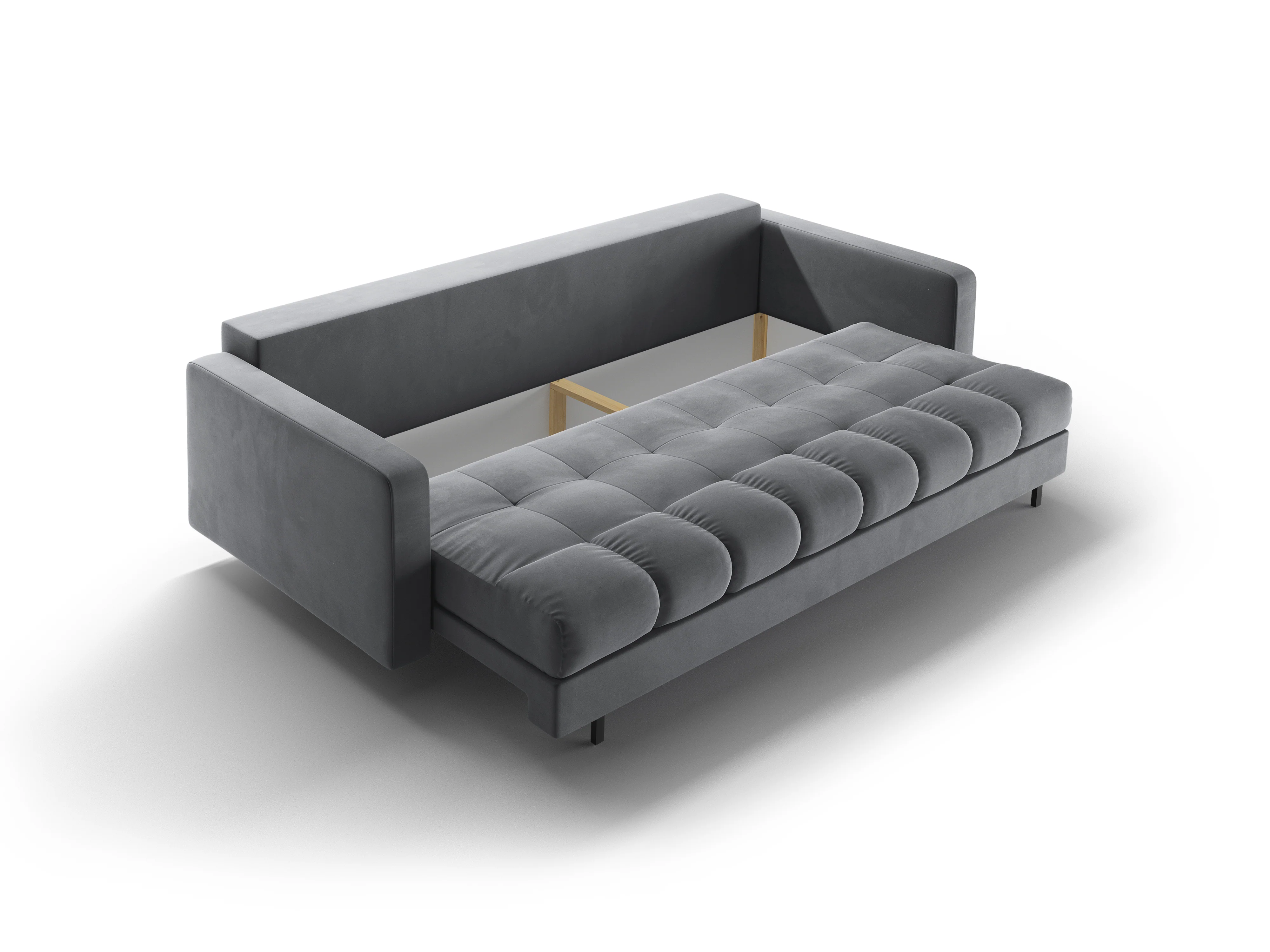 Sofa aksamitna 3-osobowa z funkcją spania BALI jasnoszary z czarną podstawą - Image 5