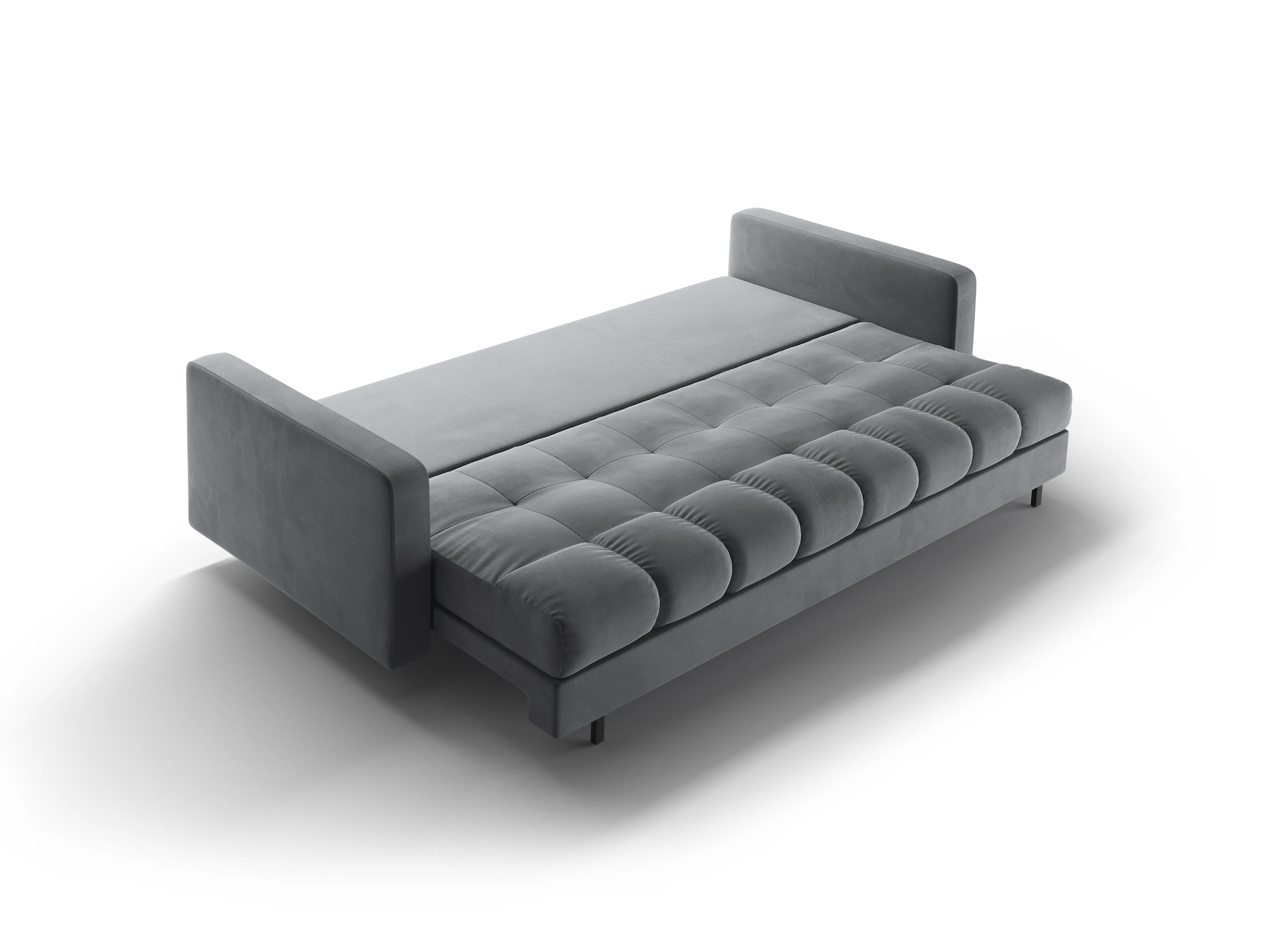 Sofa aksamitna 3-osobowa z funkcją spania BALI jasnoszary z czarną podstawą - Image 6
