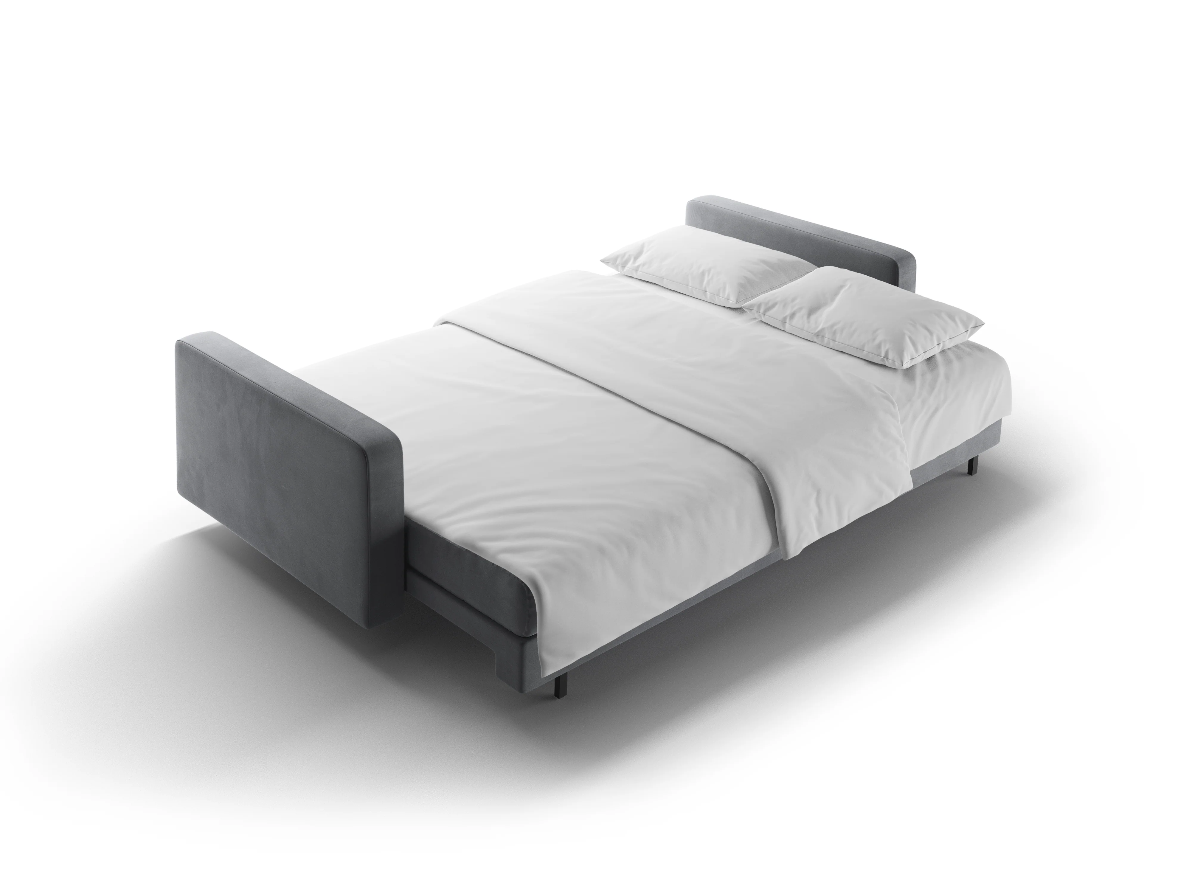 Sofa aksamitna 3-osobowa z funkcją spania BALI jasnoszary z czarną podstawą - Image 7