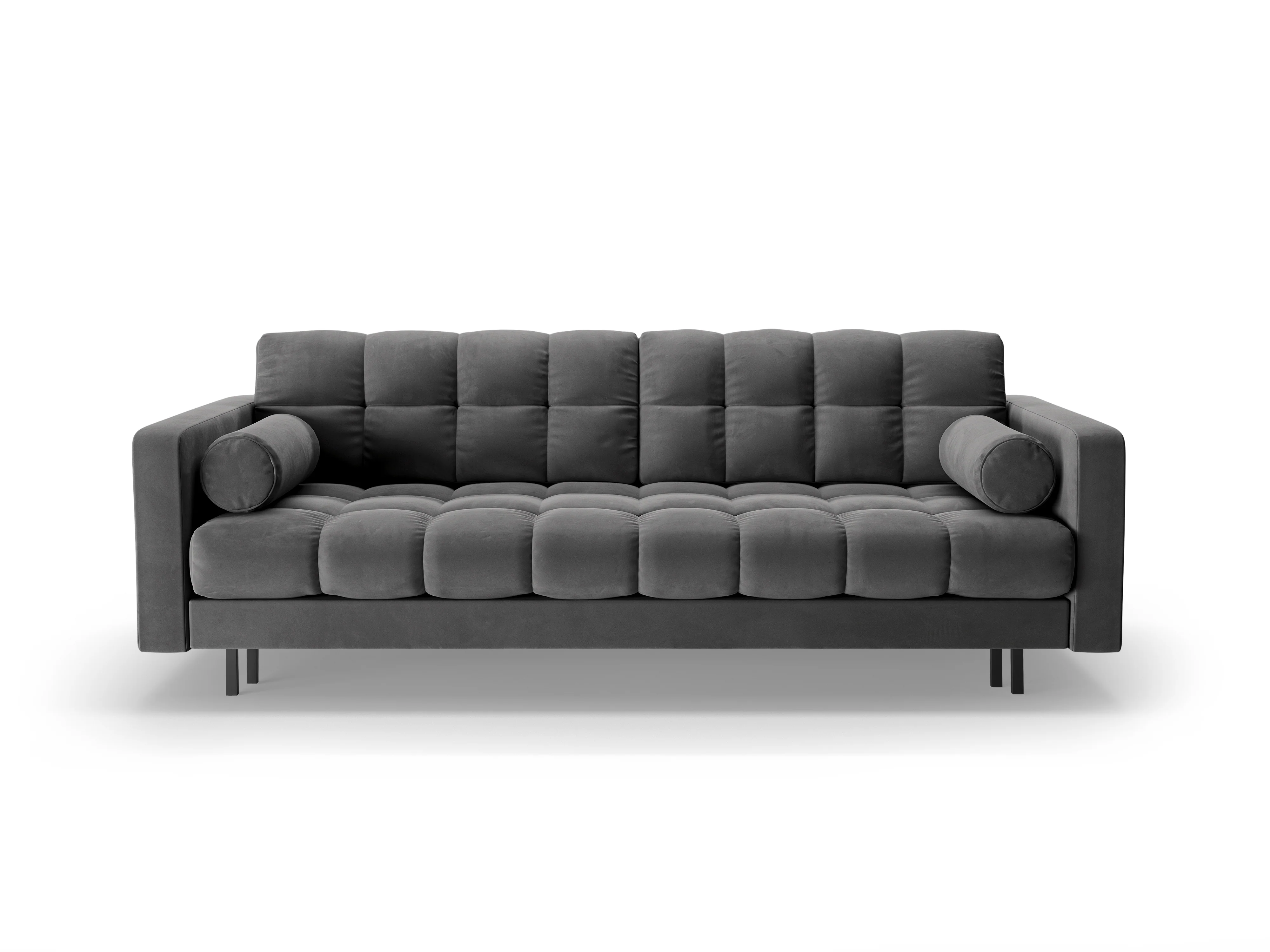 Sofa aksamitna 3-osobowa z funkcją spania BALI szary z czarną podstawą - Image 3