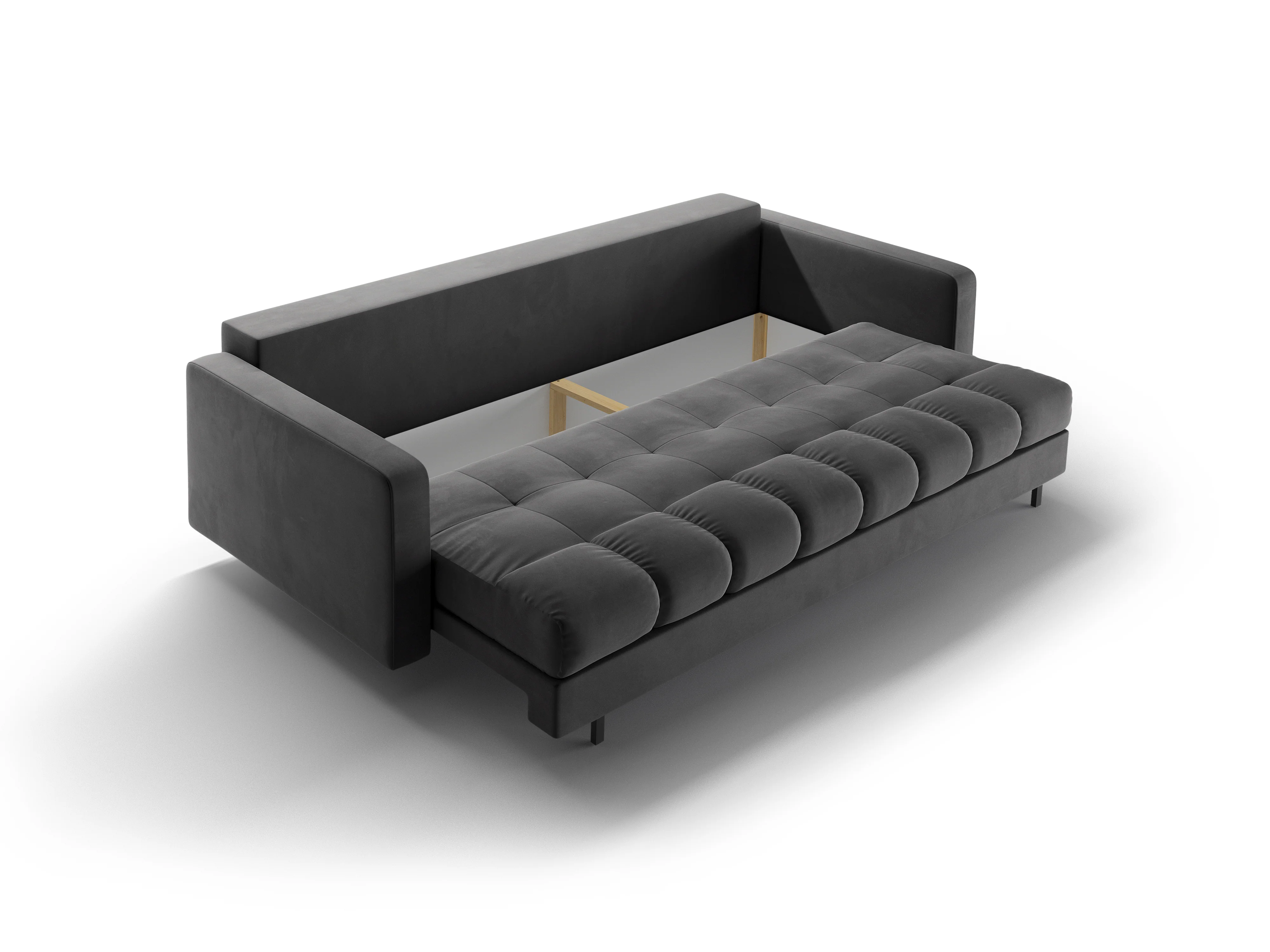 Sofa aksamitna 3-osobowa z funkcją spania BALI szary z czarną podstawą - Image 5