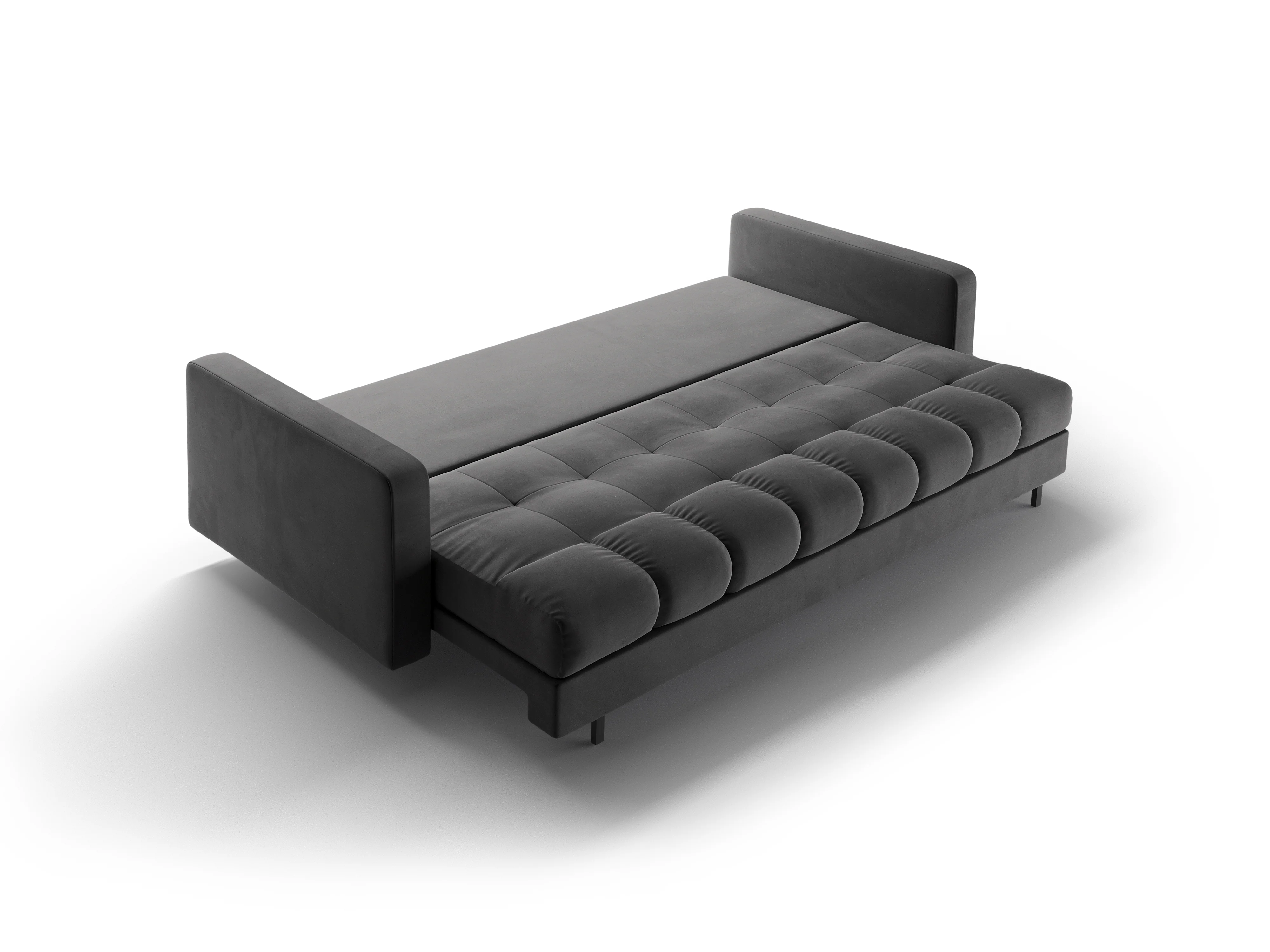 Sofa aksamitna 3-osobowa z funkcją spania BALI szary z czarną podstawą - Image 6