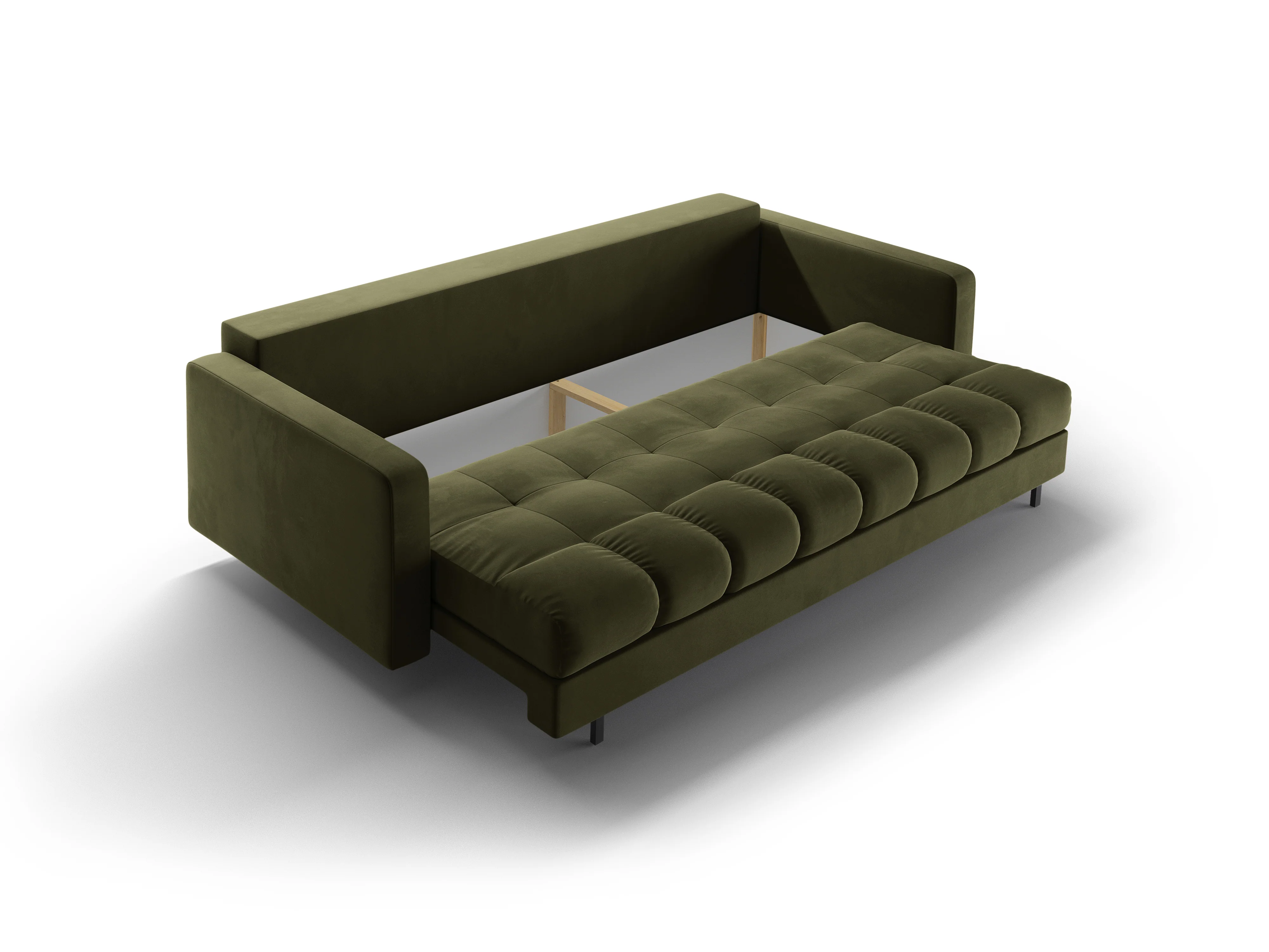 Sofa aksamitna 3-osobowa z funkcją spania BALI zielony z czarną podstawą - Image 5