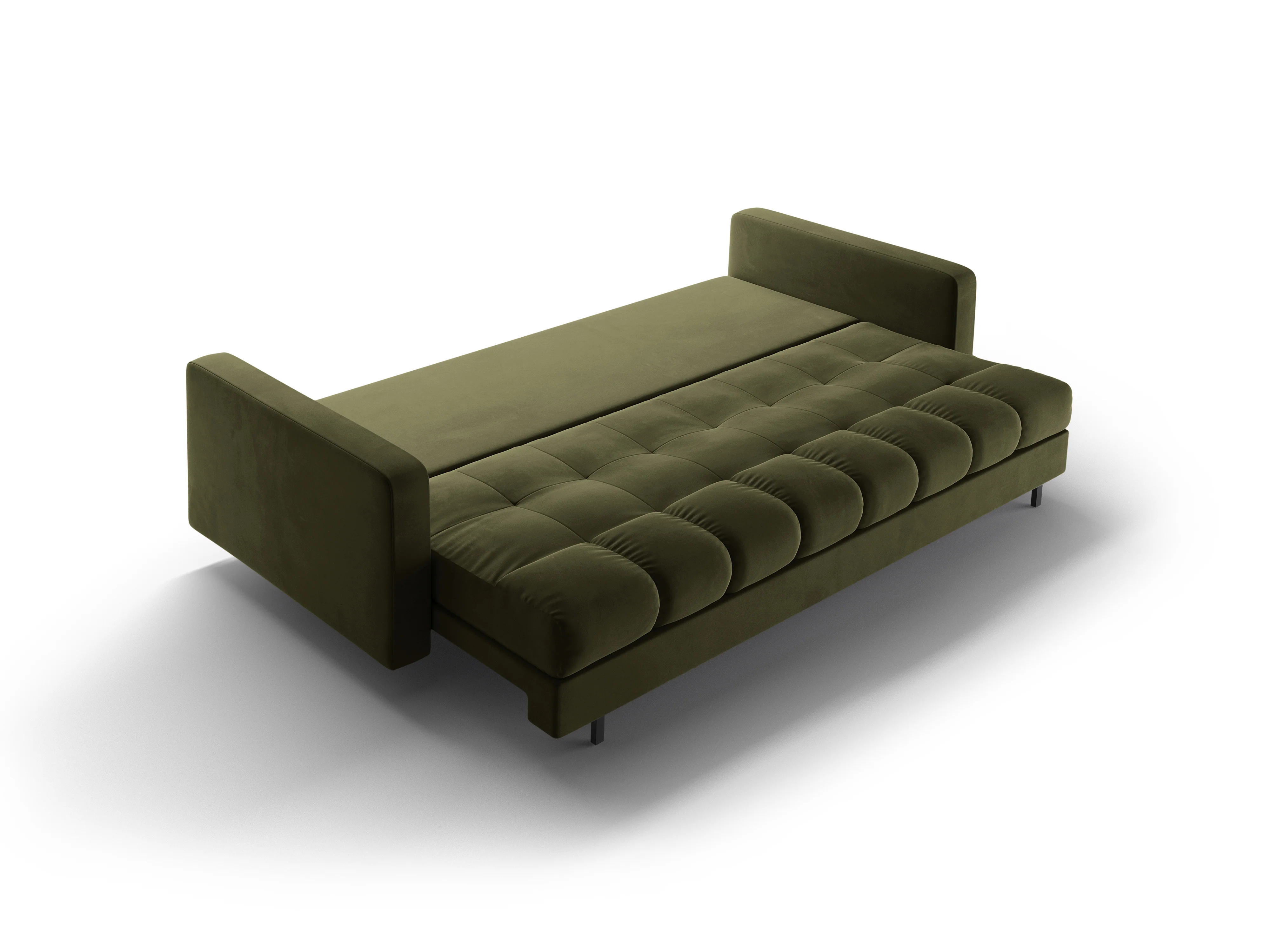 Sofa aksamitna 3-osobowa z funkcją spania BALI zielony z czarną podstawą - Image 6