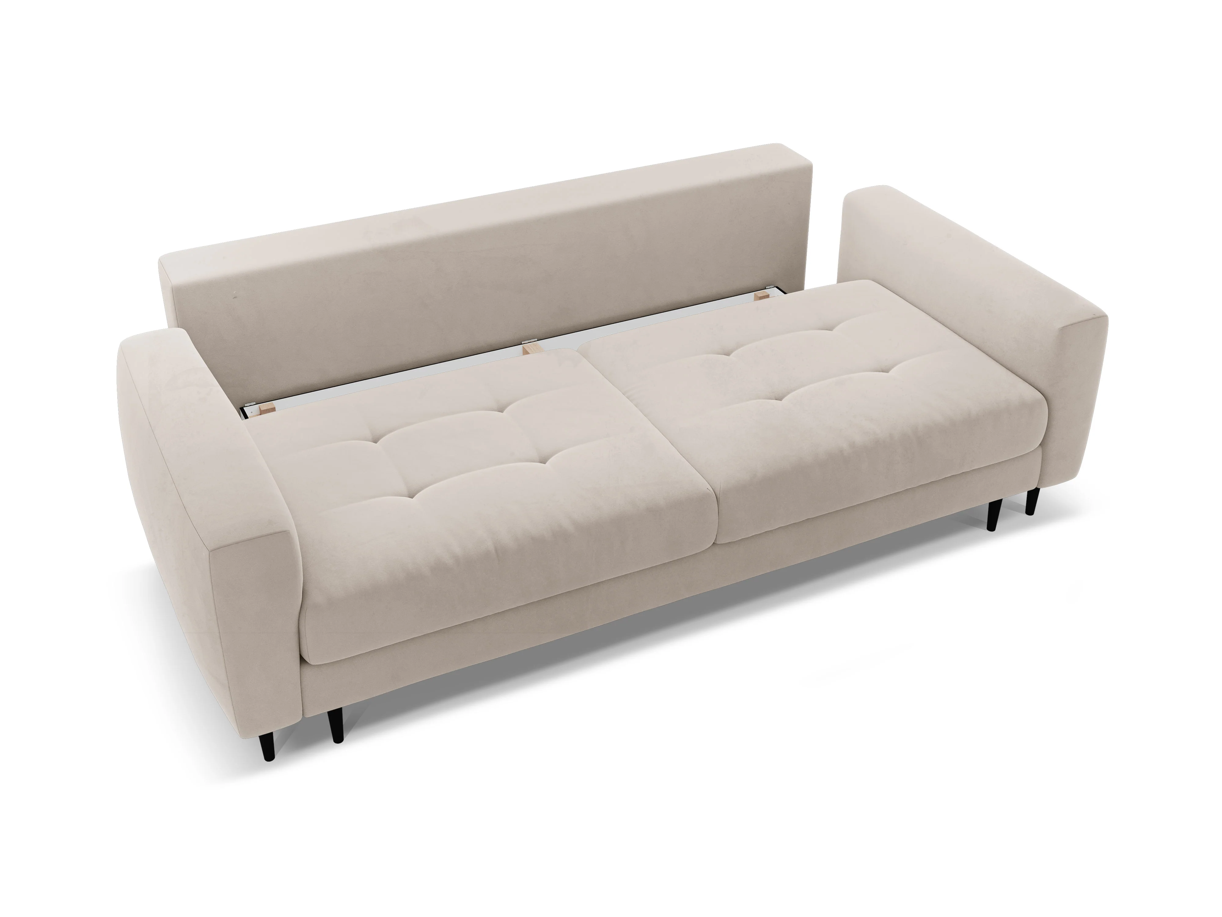 Sofa aksamitna 3-osobowa z funkcją spania BEMY beżowy - Image 3