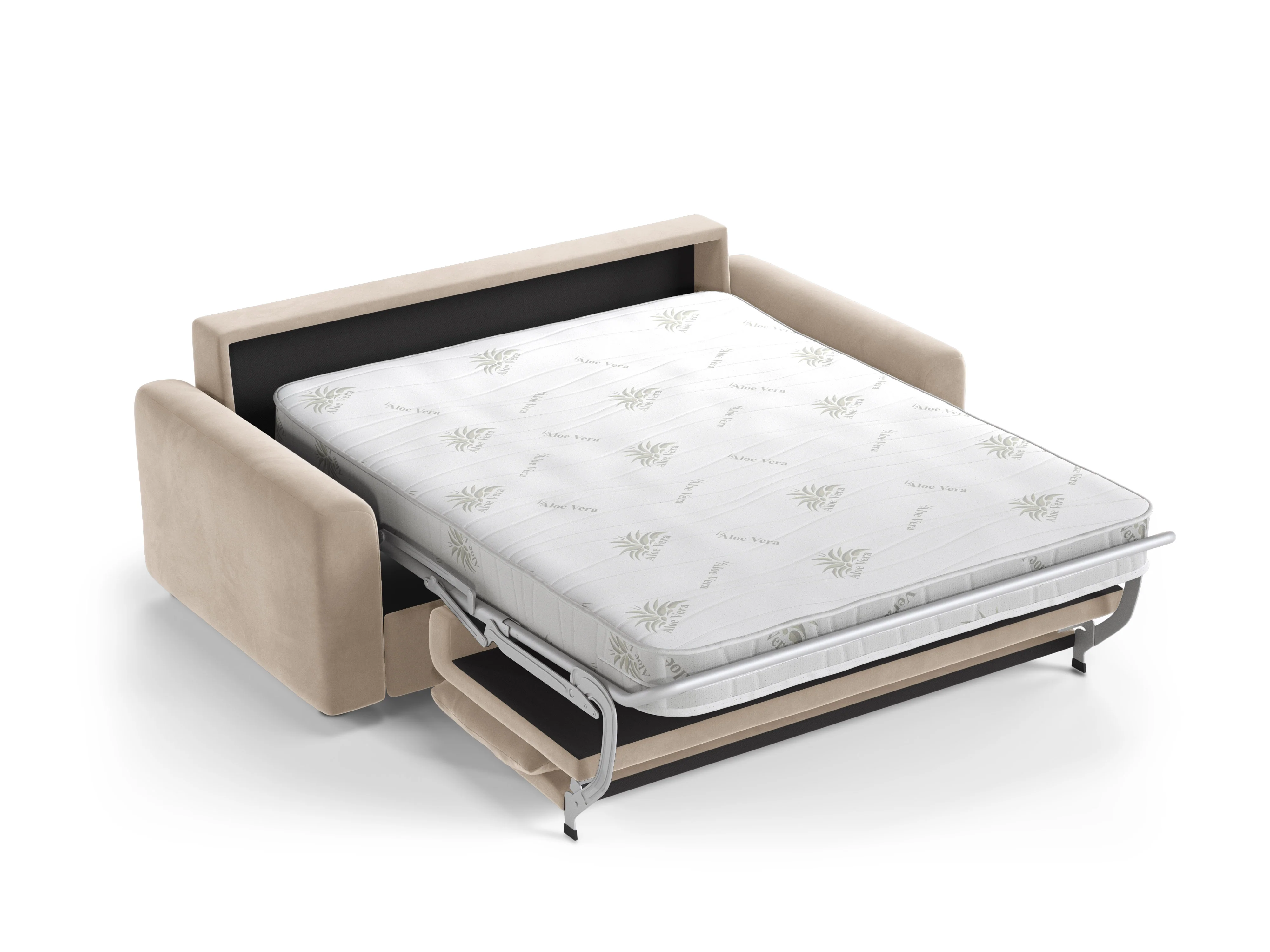 Sofa aksamitna 3-osobowa z funkcją spania DAVID beżowy - Image 4