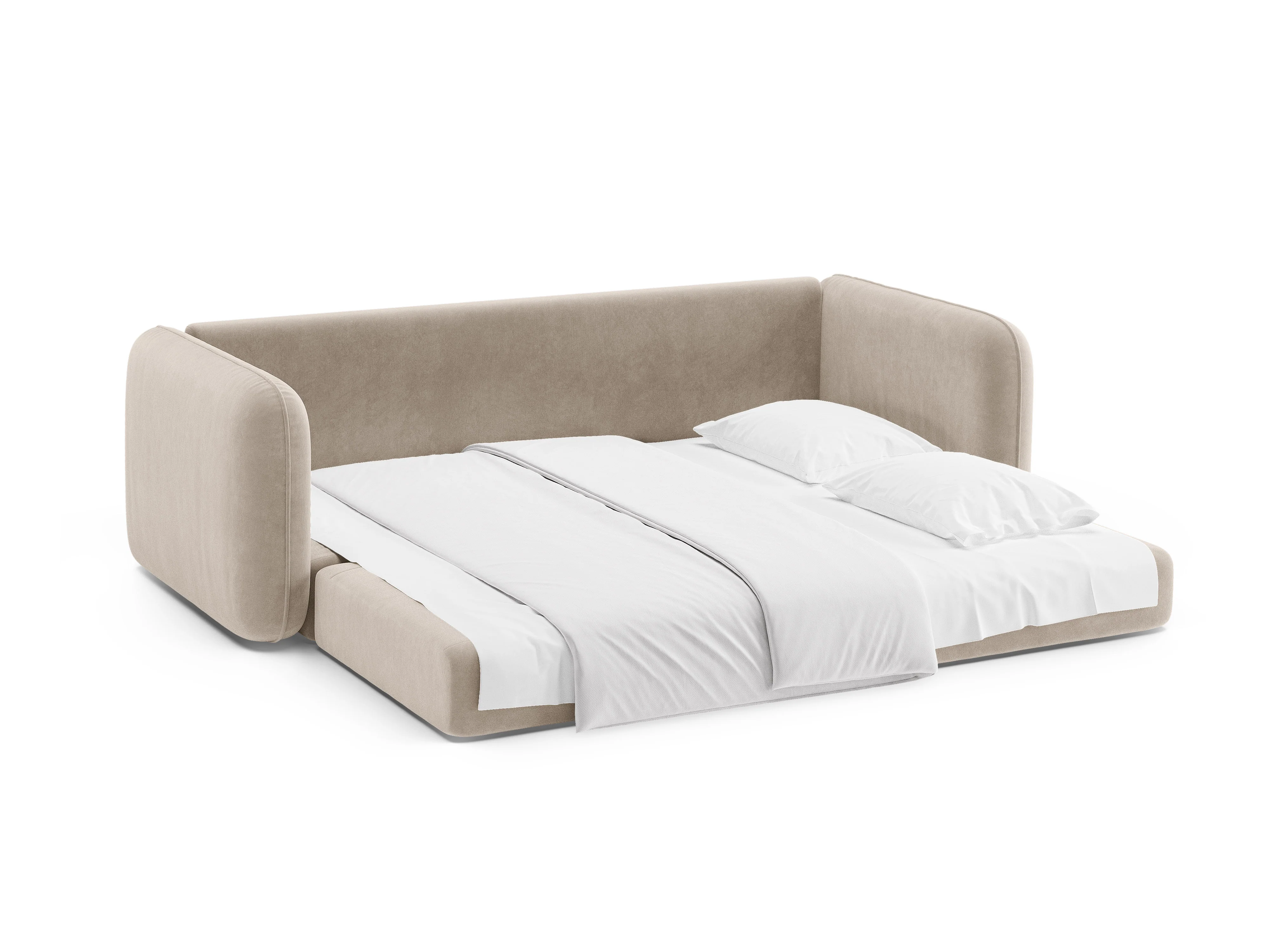 Sofa aksamitna 3-osobowa z funkcją spania DORMI beżowy - Image 6
