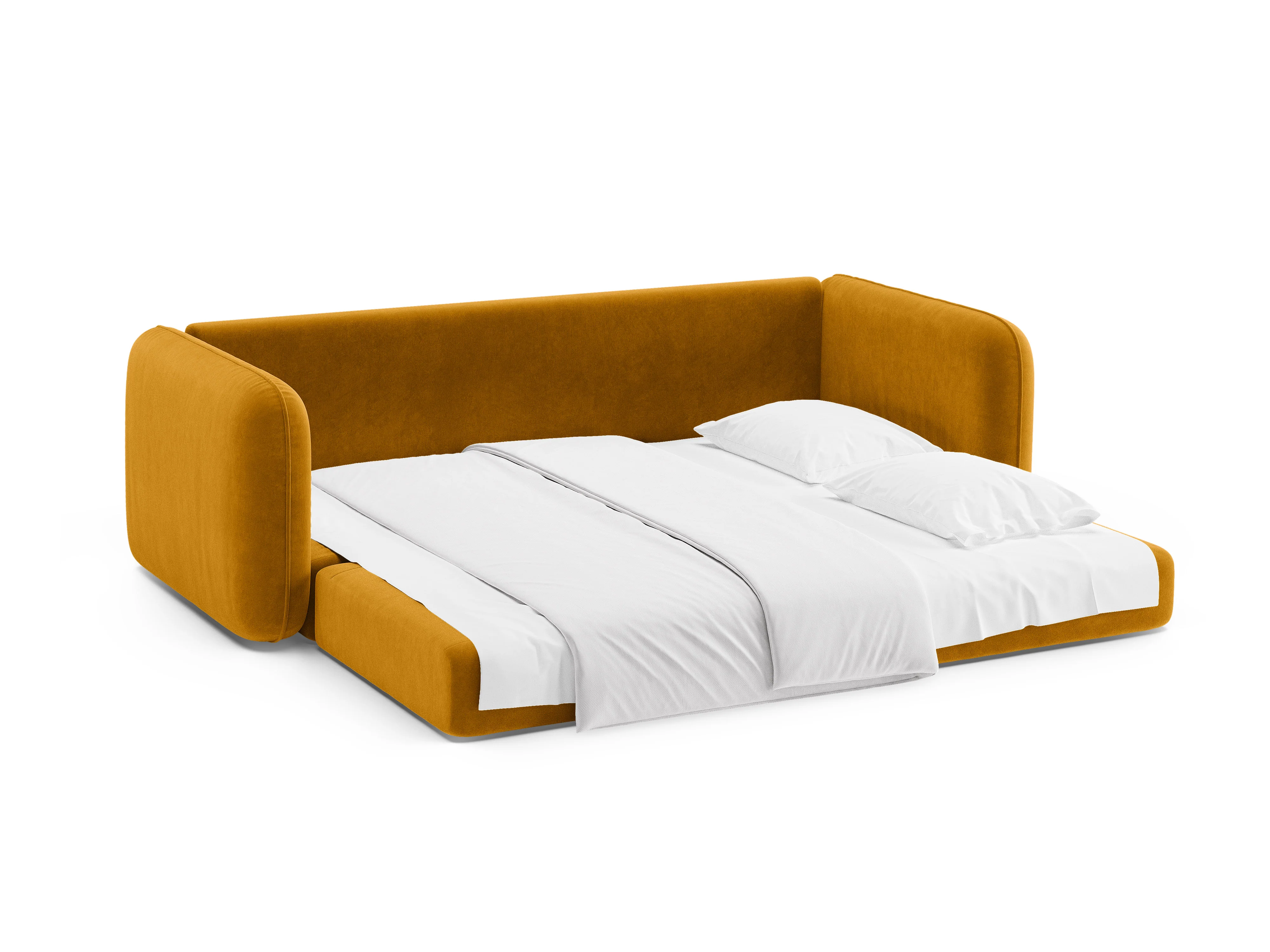 Sofa aksamitna 3-osobowa z funkcją spania DORMI żółty - Image 7