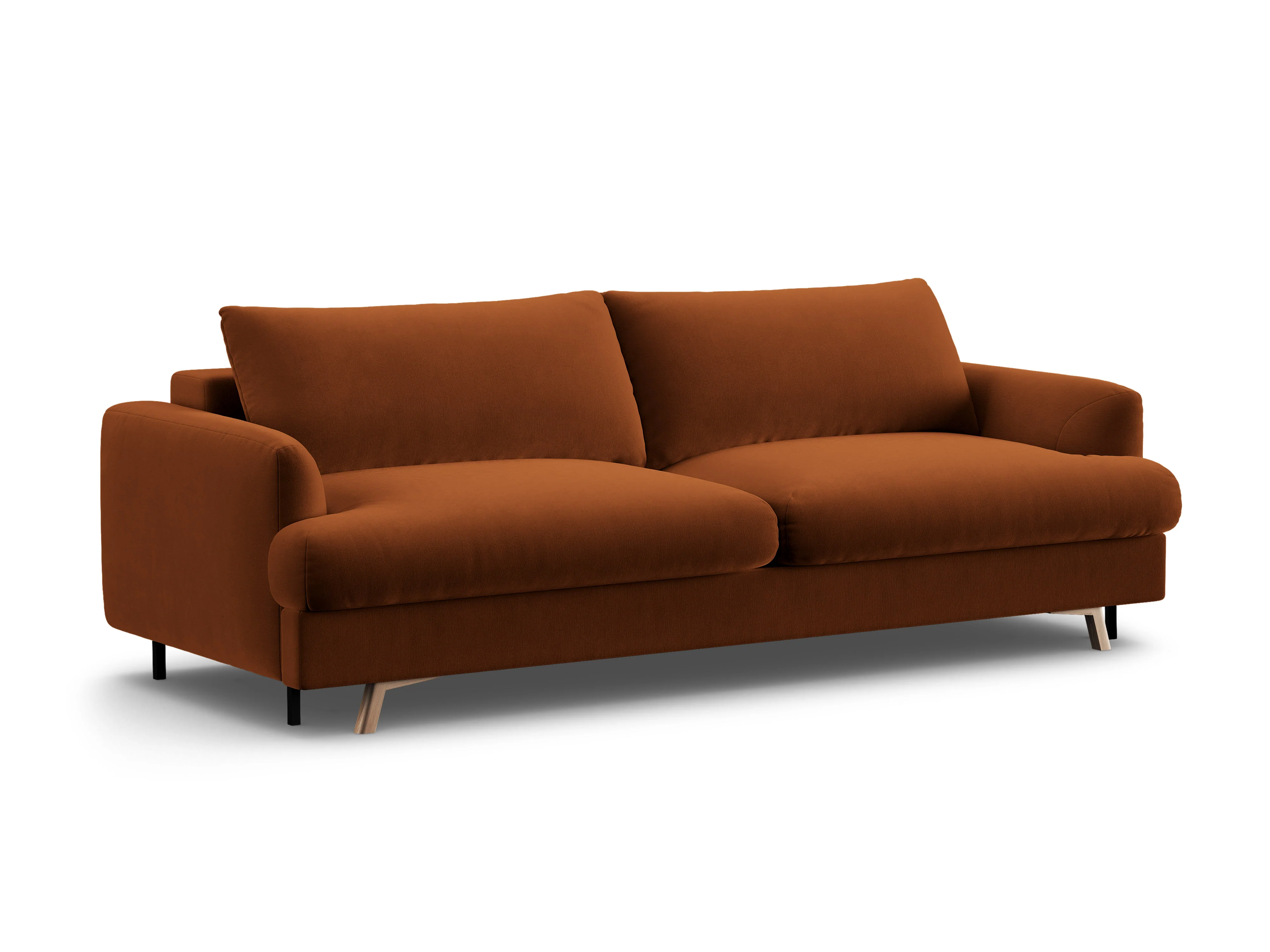 Sofa aksamitna 3-osobowa z funkcją spania NAOMI terakota