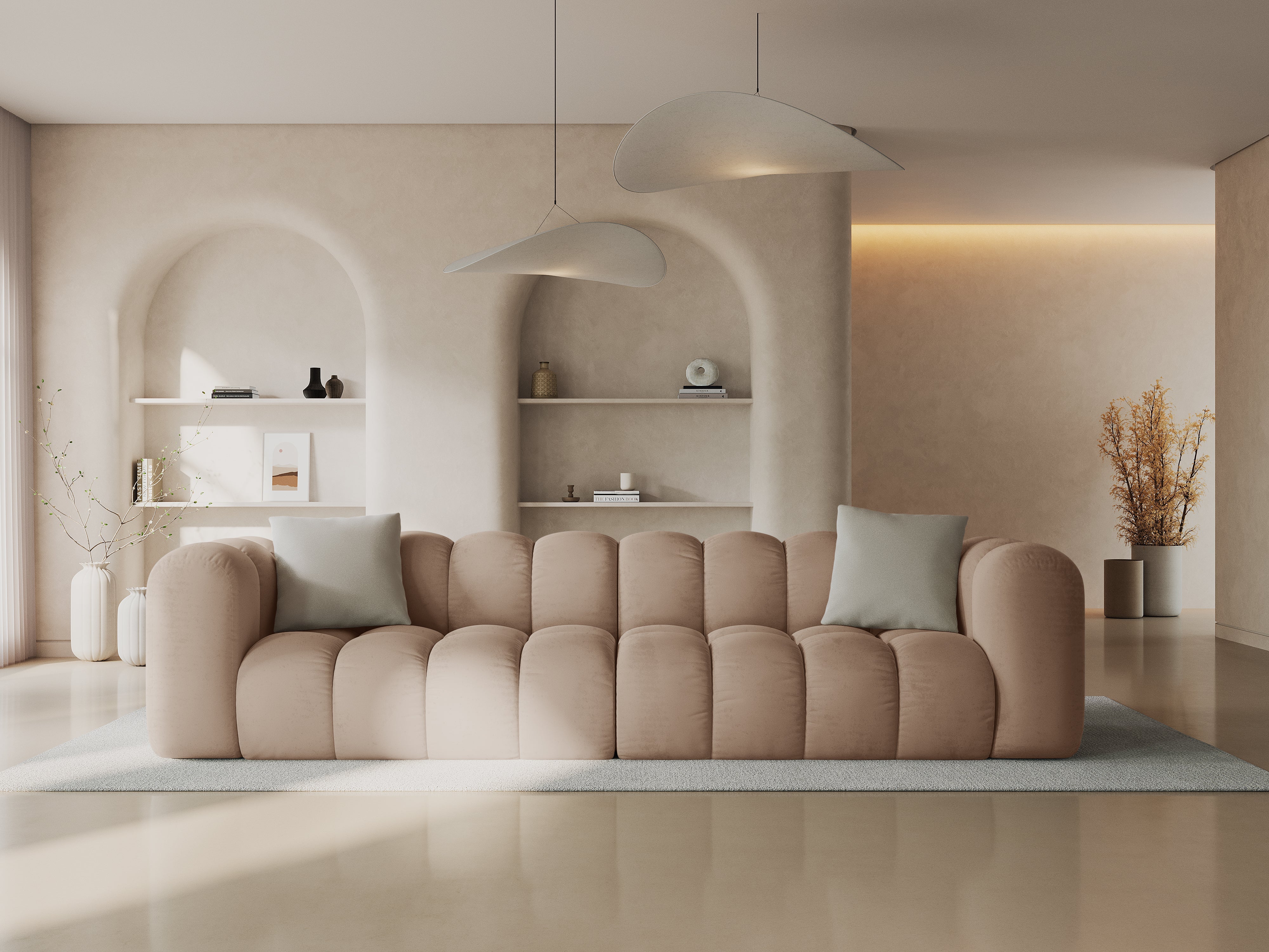 Sofa aksamitna 4-osobowa HALLEY beżowy - Image 2
