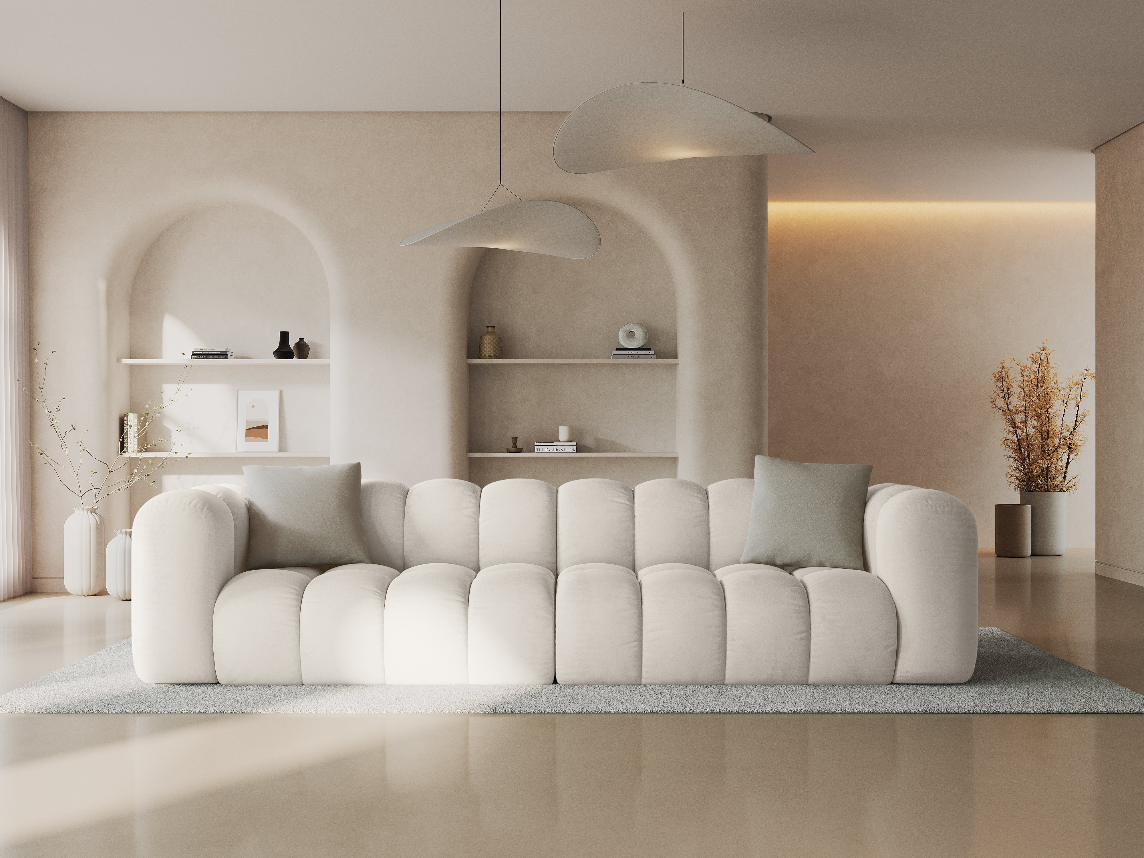 Sofa aksamitna 4-osobowa HALLEY jasnobeżowy - Image 2