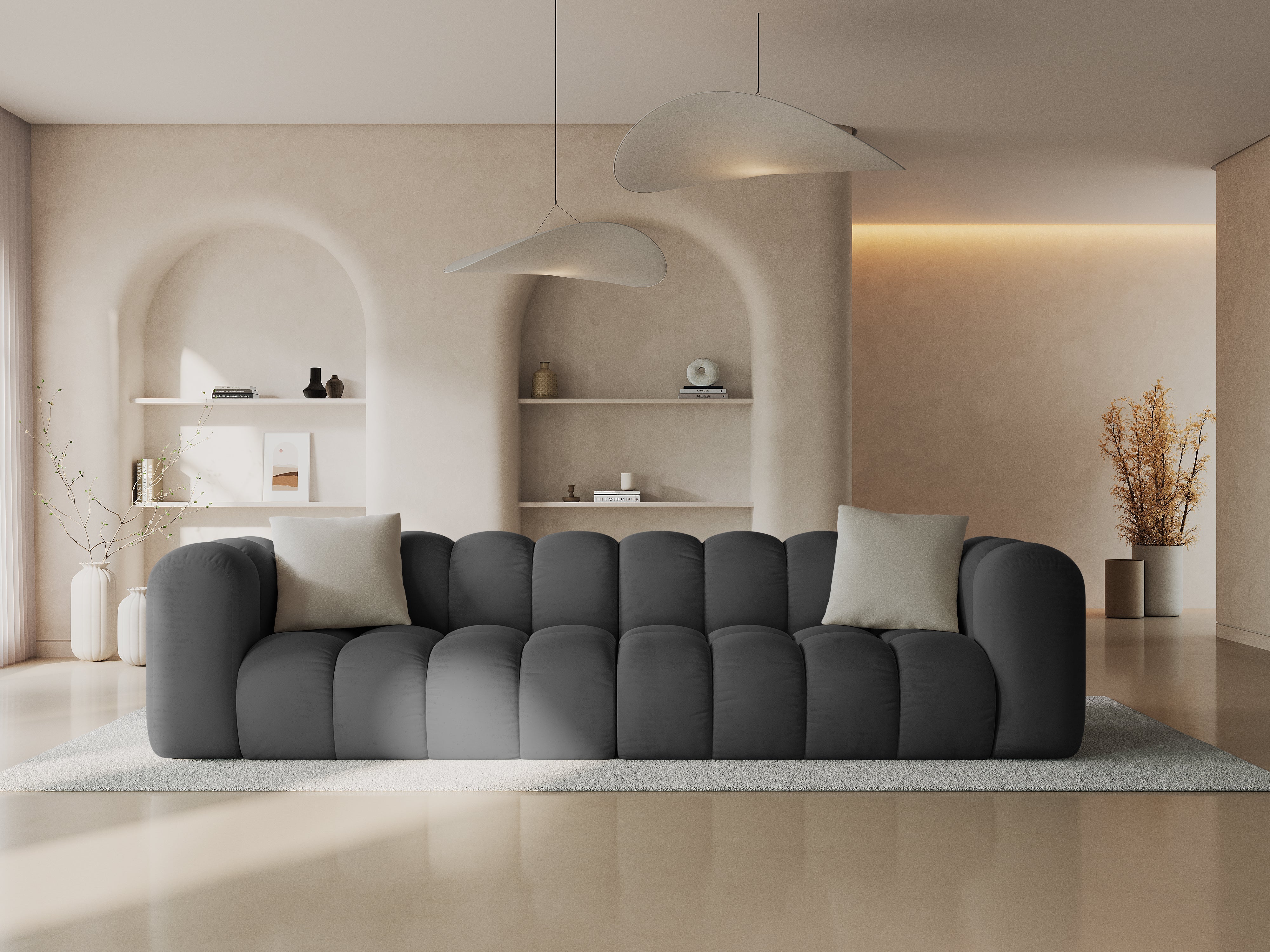 Sofa aksamitna 4-osobowa HALLEY szary - Image 2