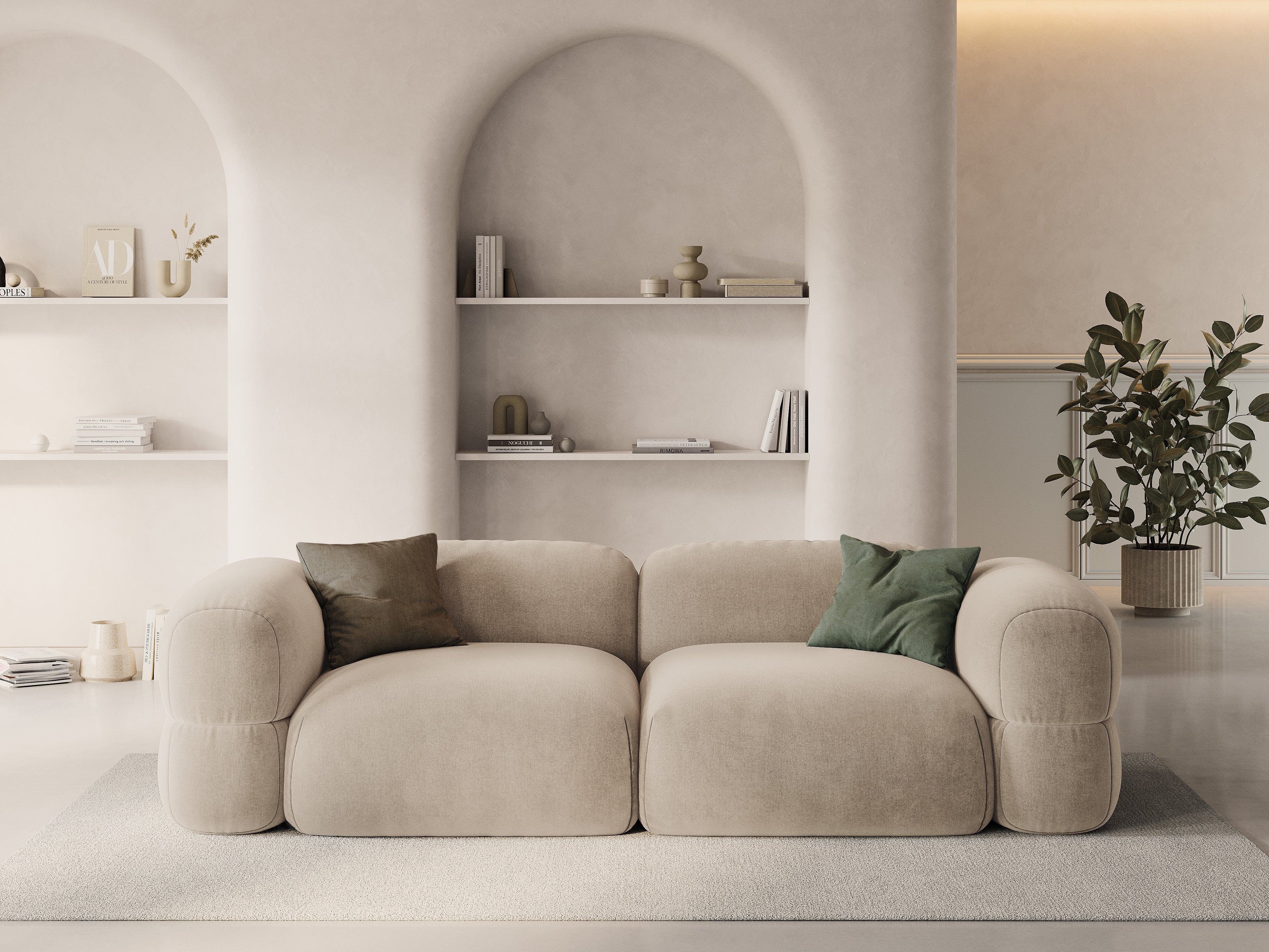 Sofa aksamitna 4-osobowa ROGER jasnobeżowy - Image 2