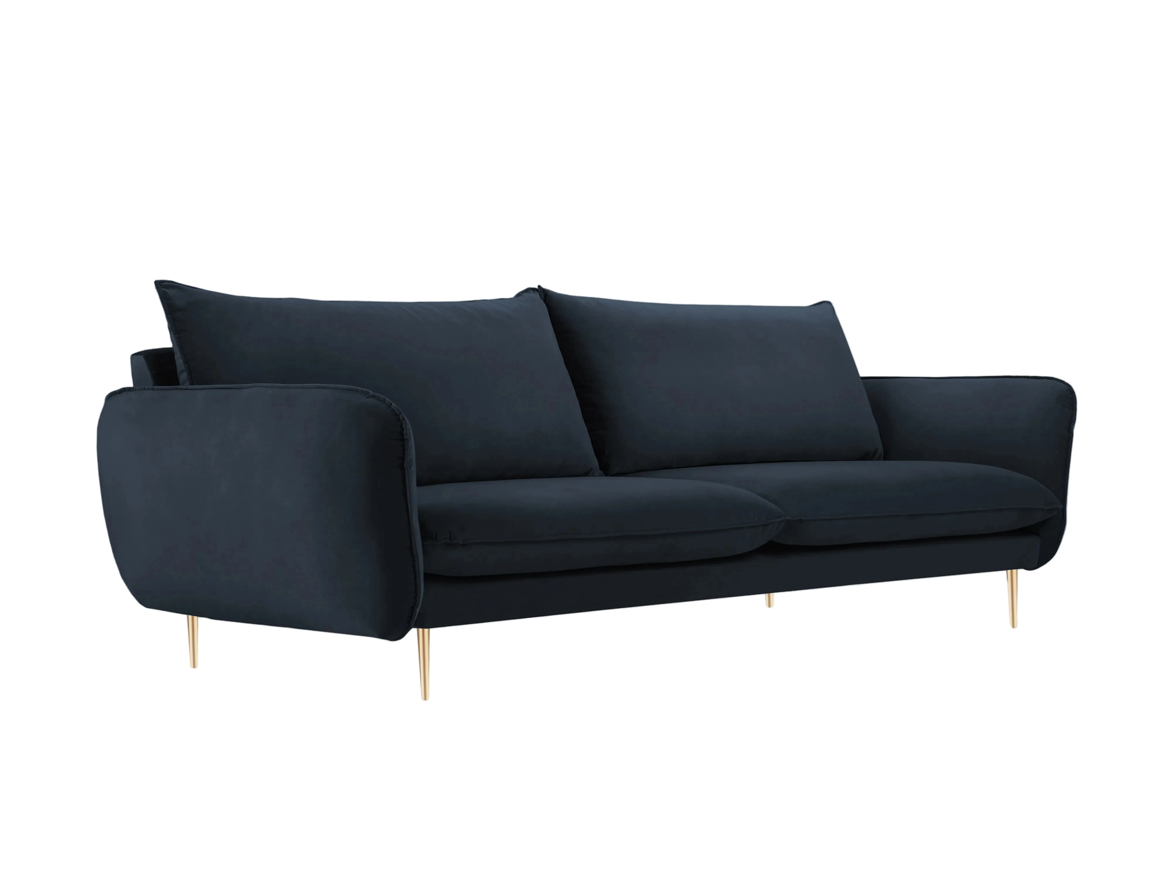 Sofa aksamitna 4-osobowa VIENNA ciemnoniebieski ze złotą podstawą