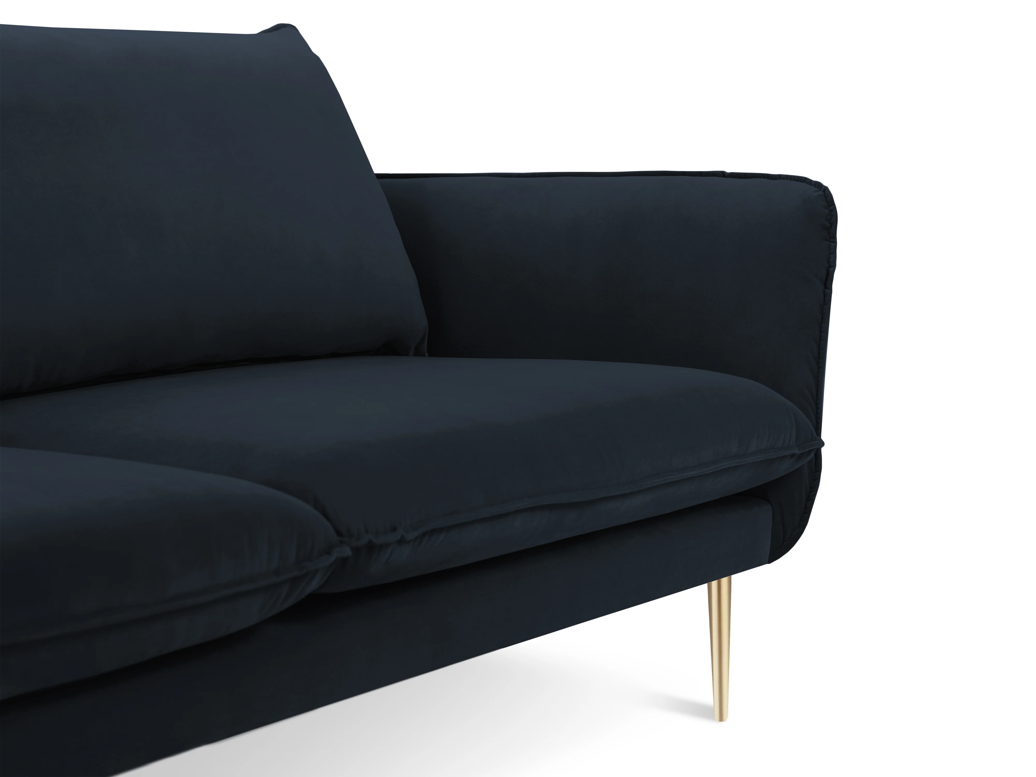 Sofa aksamitna 4-osobowa VIENNA ciemnoniebieski ze złotą podstawą - Image 3